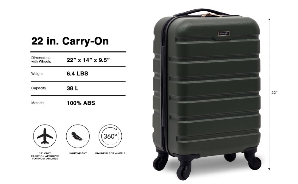 Wrangler 22" Hardside Spinner Carry-On Luggage, Olive