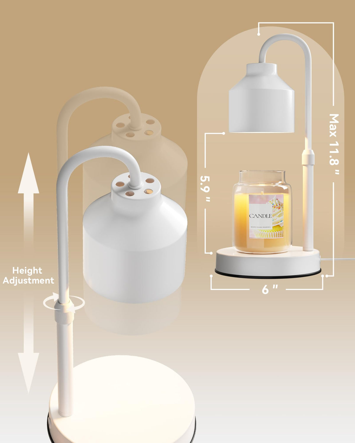 LISUNAR Electric Candle Warmer Lamp Black, Candle Lamp Warmer with Timer, Wax Warmer Lamp for Jar Candles, Adjustable Height Candle Light Warmer with 2 Bulbs