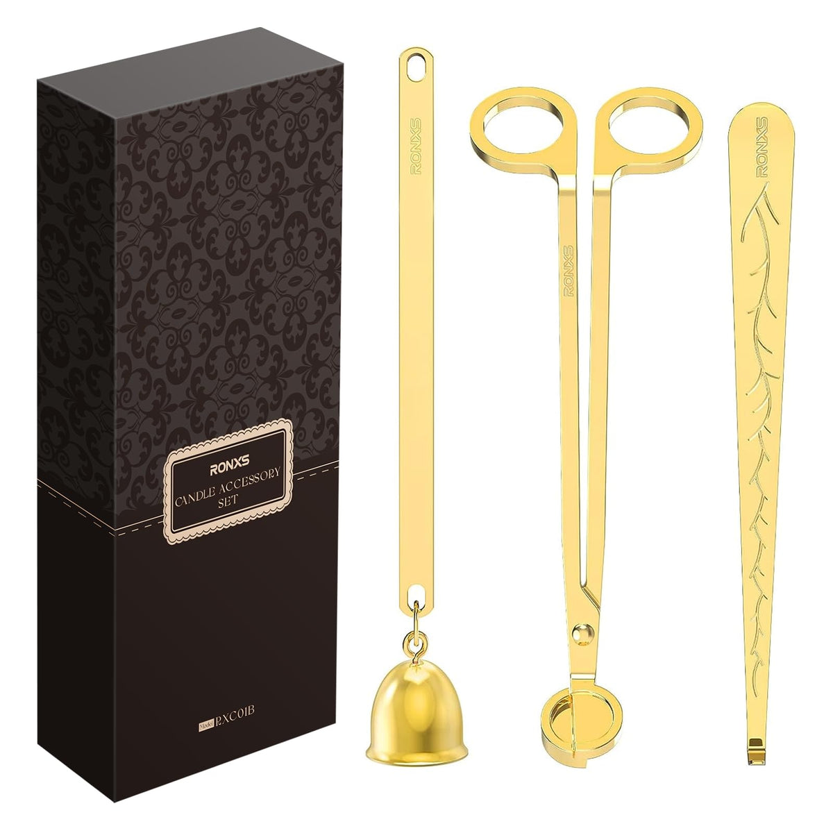 RONXS 3 in 1 Candle Wick Trimmer Set, Snuffer, Dipper, Cutter, Black