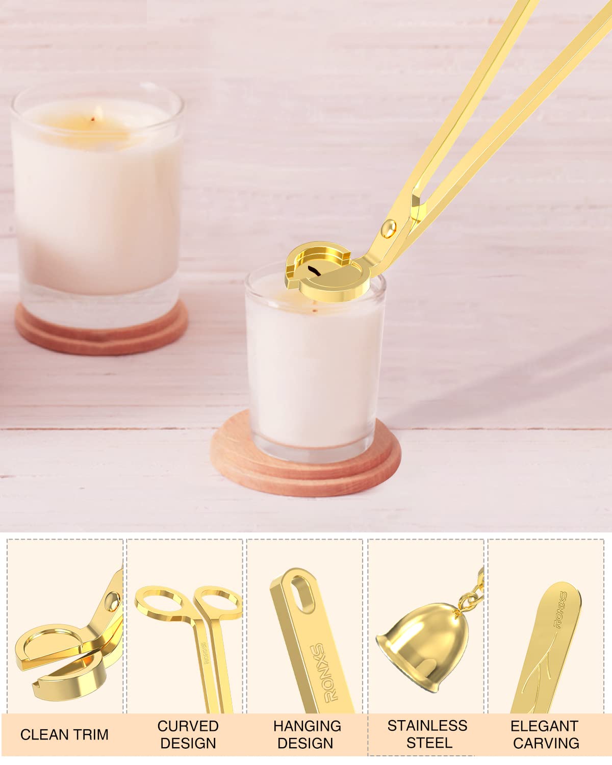 RONXS 3 in 1 Candle Wick Trimmer Set, Snuffer, Dipper, Cutter, Black