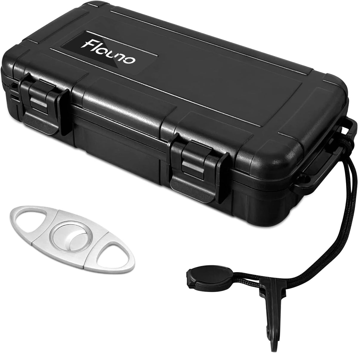 Flauno Travel Cigar Humidor Case - Portable Cigar Box with Humidifier Disc & Cigar Cutter | Waterproof | Crushproof | Airtight | Durable (Holds up to 5 Cigars)