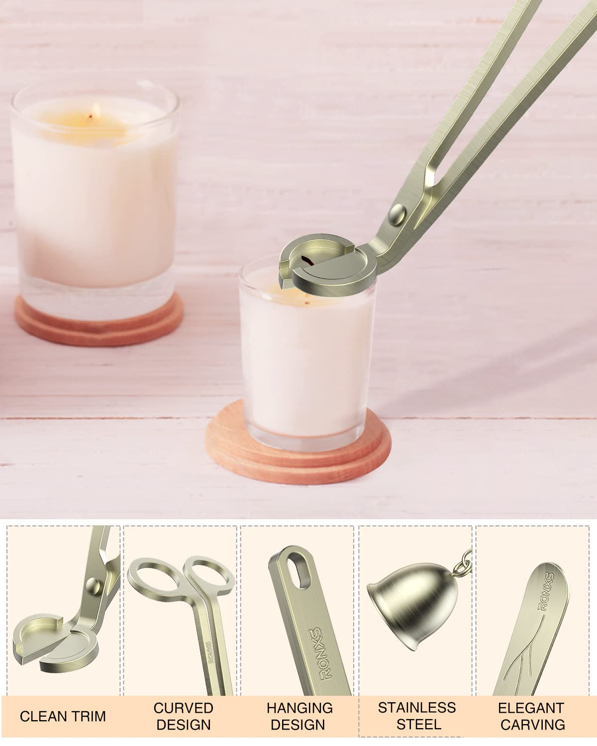 RONXS 3 in 1 Candle Wick Trimmer Set, Snuffer, Dipper, Cutter, Black