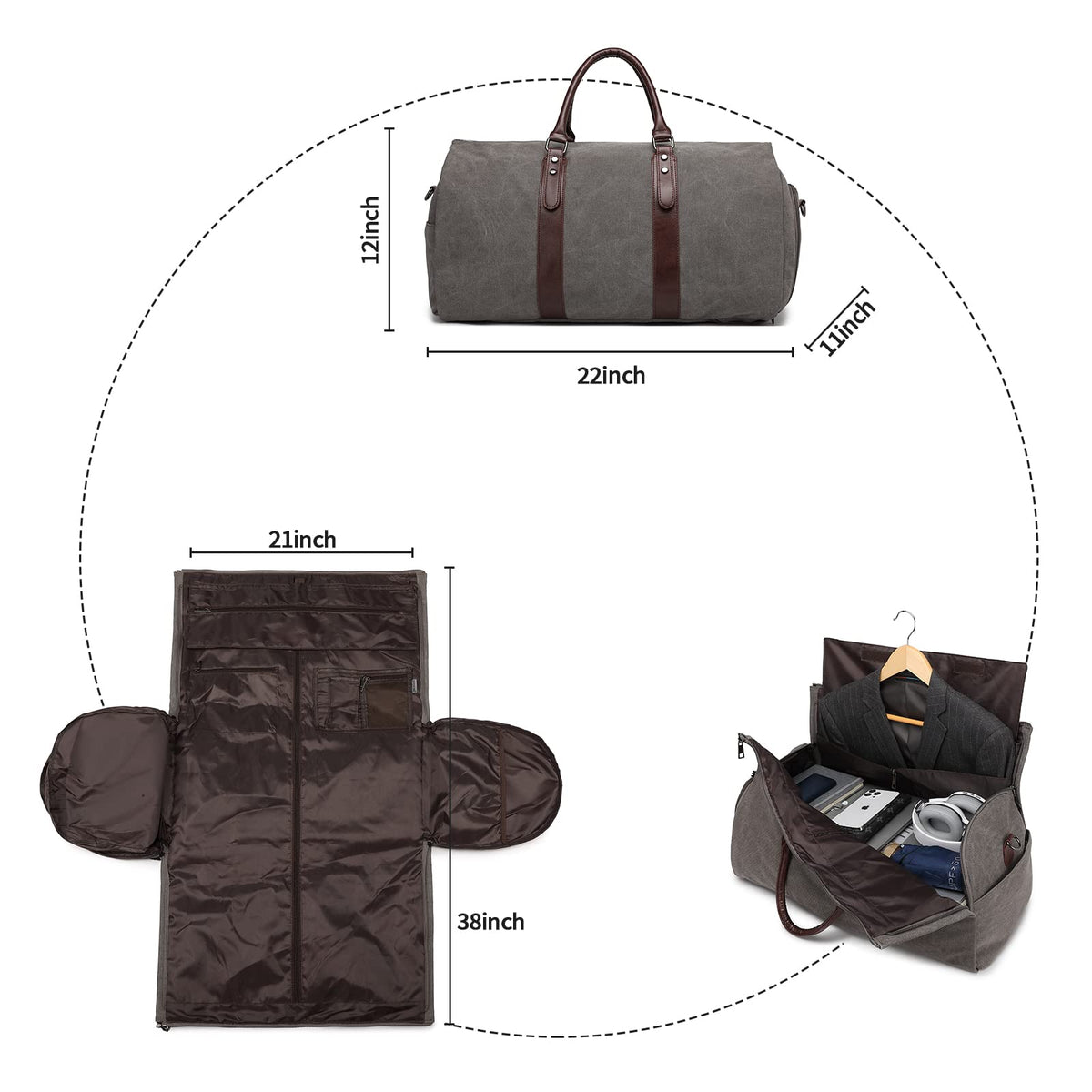 seyfocnia Convertible Travel Garment Bag,Carry on Garment Duffel Bag for Men Women - 2 in 1 Hanging Suitcase Suit Business Travel Bag