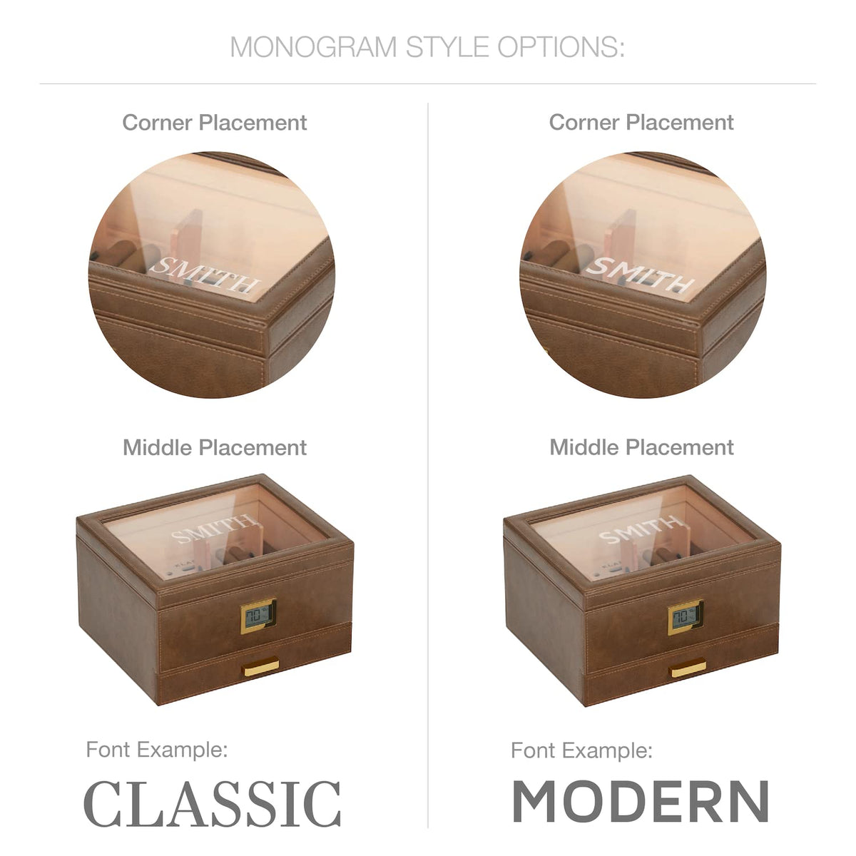 CASE ELEGANCE Renzo Glass Top Cigar Humidor with Cedar - Brown