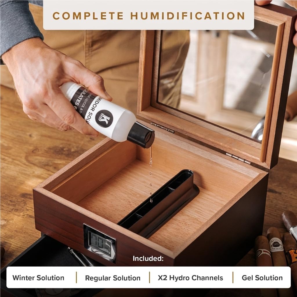 CASE ELEGANCE Renzo Glass Top Cigar Humidor with Cedar - Brown