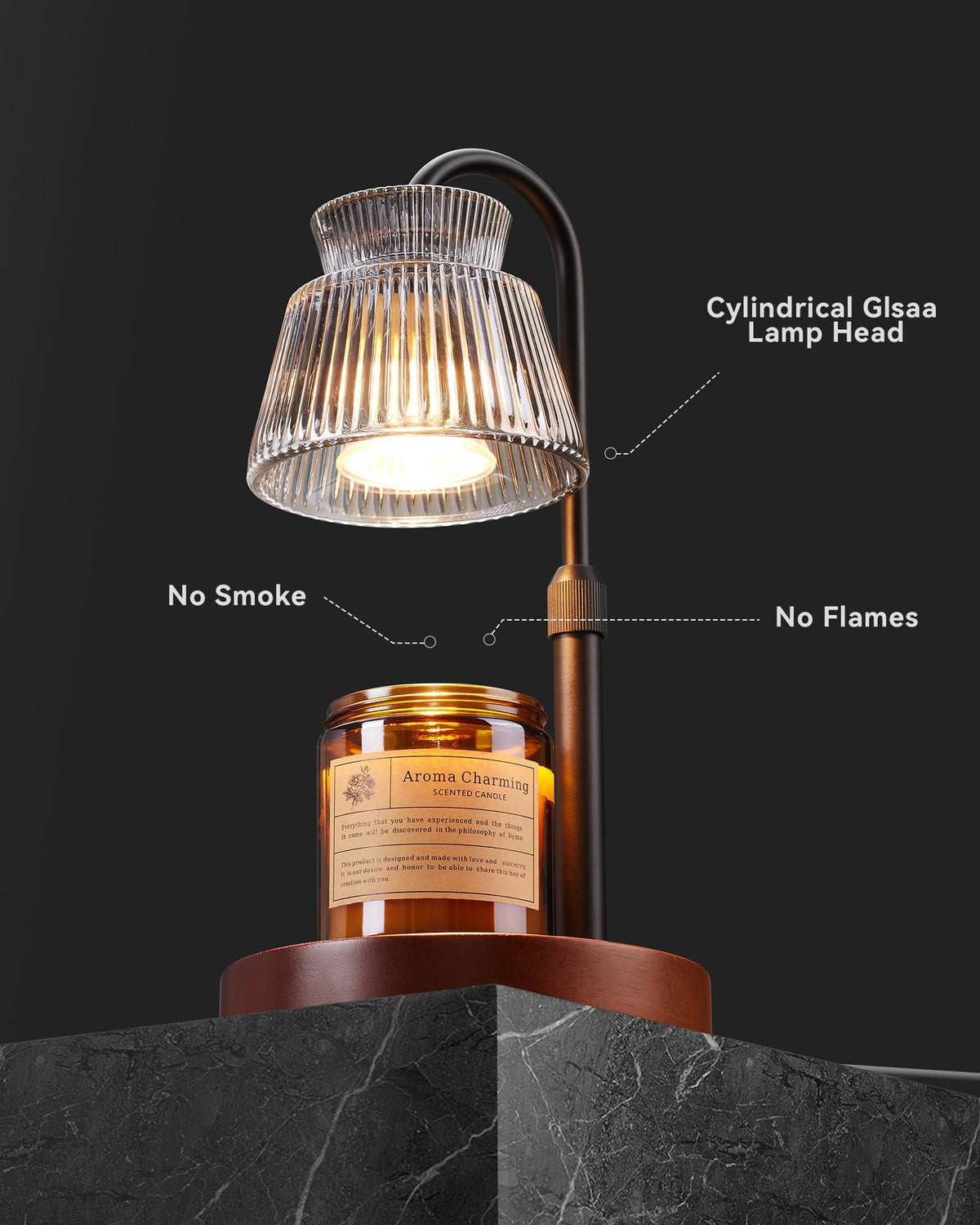 LISUNAR Electric Candle Warmer Lamp Black, Candle Lamp Warmer with Timer, Wax Warmer Lamp for Jar Candles, Adjustable Height Candle Light Warmer with 2 Bulbs
