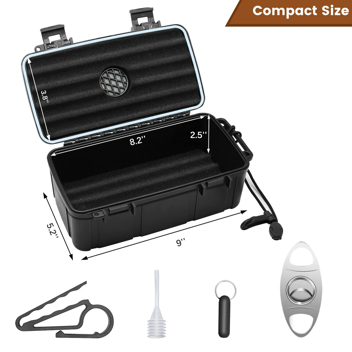 Flauno Travel Cigar Humidor Case - Portable Cigar Box with Humidifier Disc & Cigar Cutter | Waterproof | Crushproof | Airtight | Durable (Holds up to 5 Cigars)