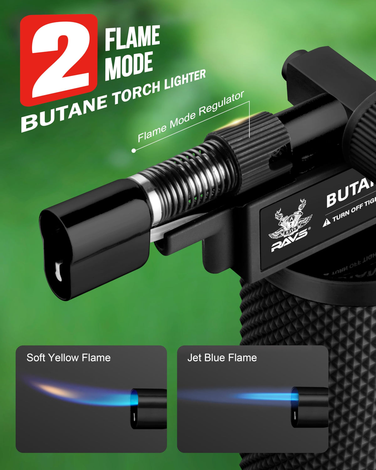 RAVS Butane Torch Lighter, DUAL Flame Mode Kitchen Torch, Refillable Cooking Torch Gun, Creme Brulee Torch Lighter, Blow Torch for Cooking, Welding, Mini Torch Soldering Torch, Butane is Not Included