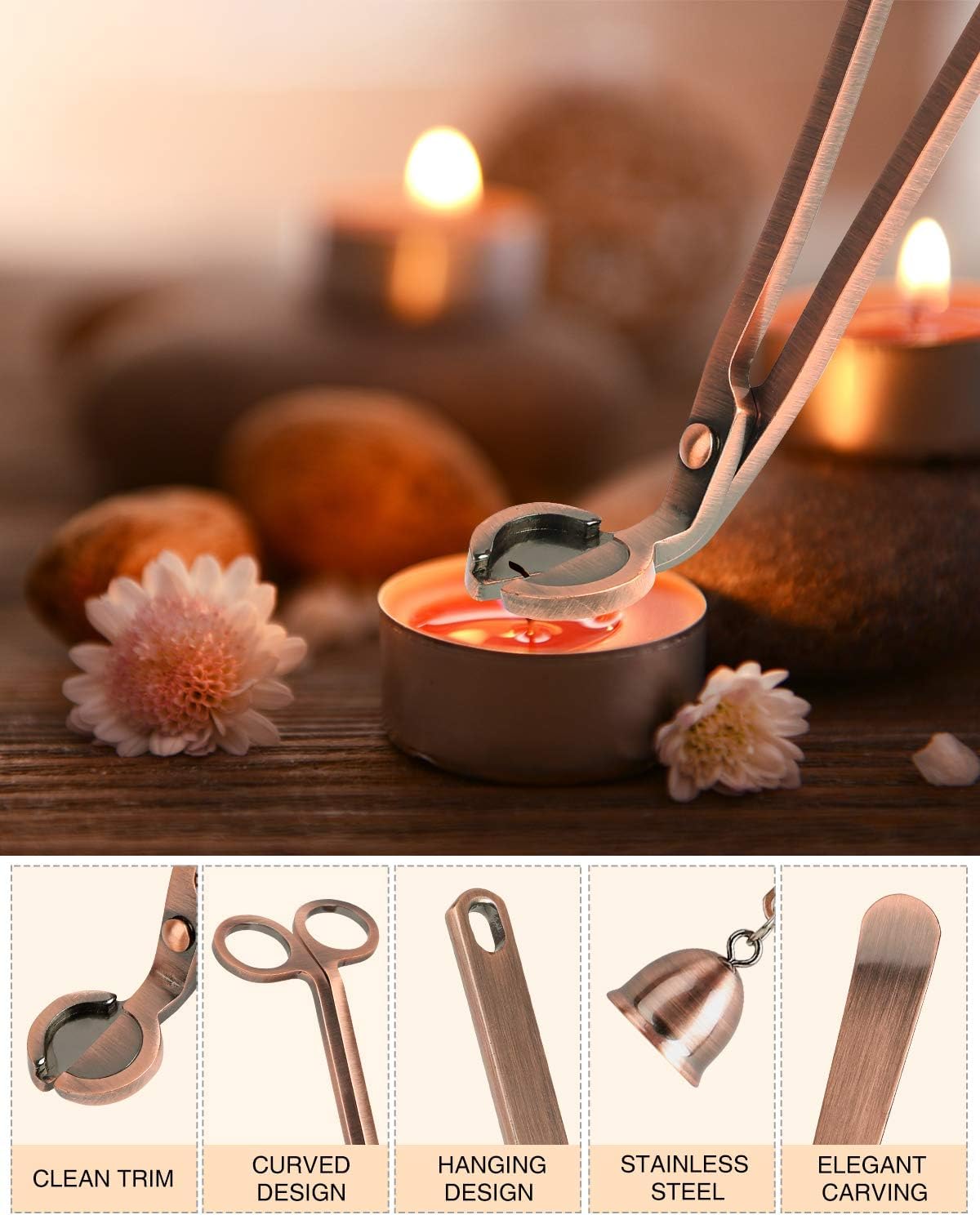 RONXS 3 in 1 Candle Wick Trimmer Set, Snuffer, Dipper, Cutter, Black