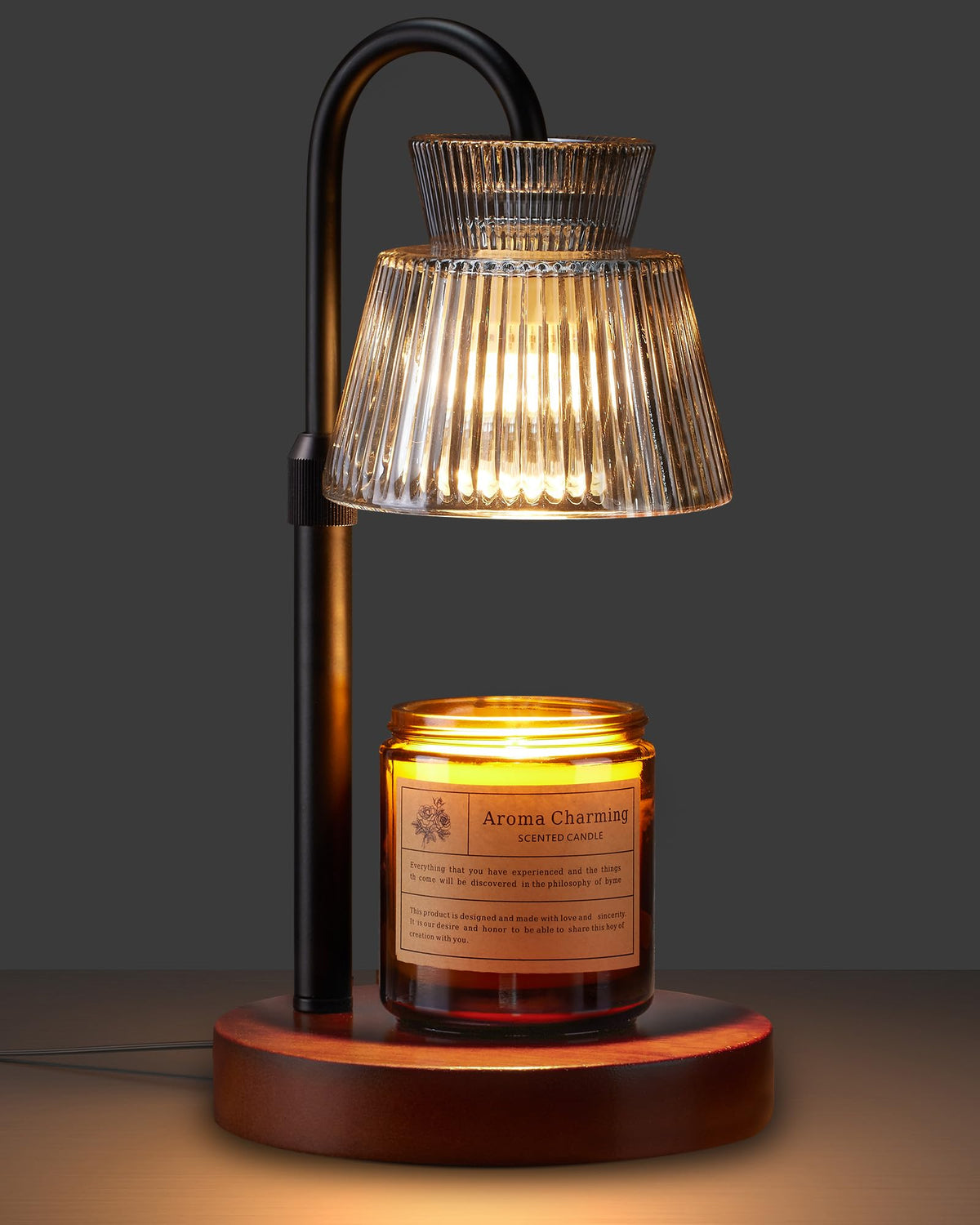 LISUNAR Electric Candle Warmer Lamp Black, Candle Lamp Warmer with Timer, Wax Warmer Lamp for Jar Candles, Adjustable Height Candle Light Warmer with 2 Bulbs