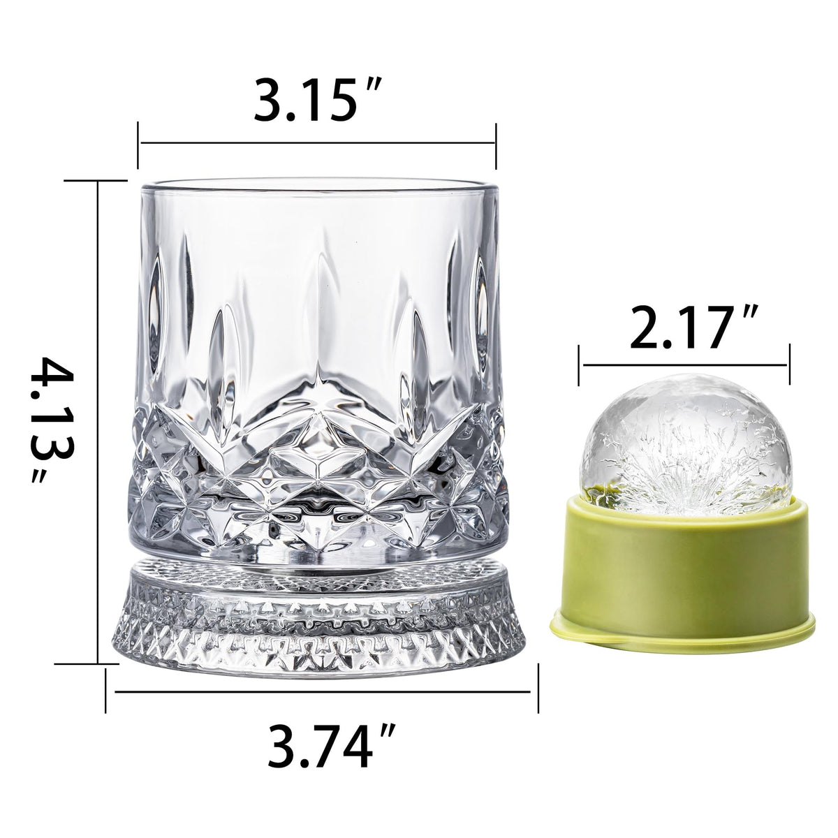Spinning Whiskey Glasses Set of 4, 9.5 oz with Rotating Bases, Whiskey Gift