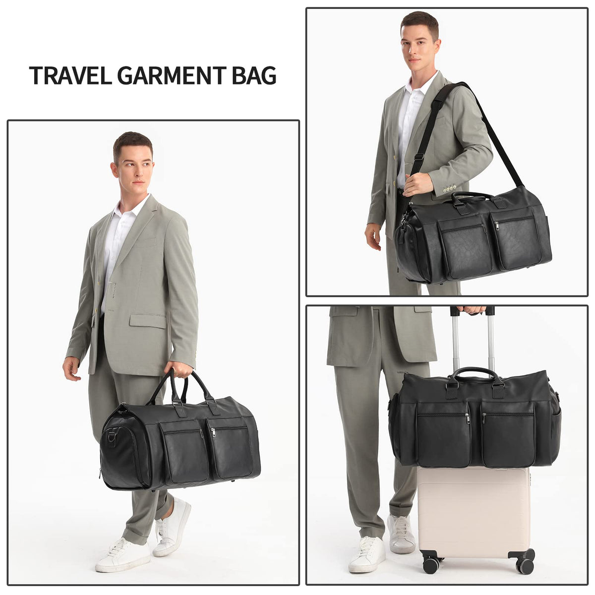 seyfocnia Convertible Travel Garment Bag,Carry on Garment Duffel Bag for Men Women - 2 in 1 Hanging Suitcase Suit Business Travel Bag
