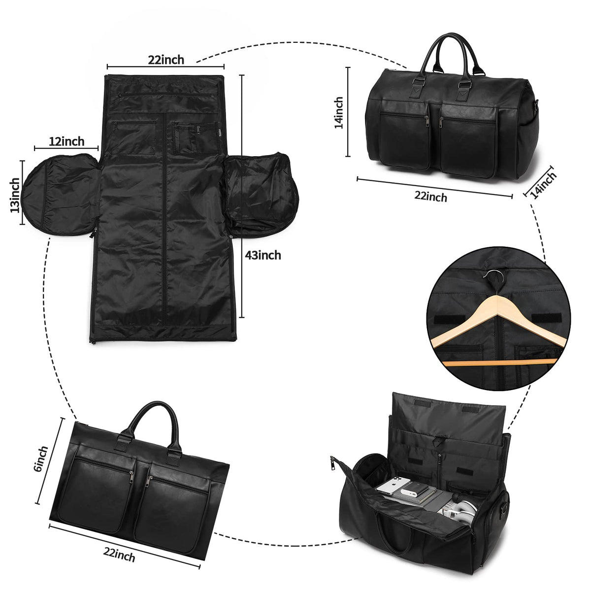 seyfocnia Convertible Travel Garment Bag,Carry on Garment Duffel Bag for Men Women - 2 in 1 Hanging Suitcase Suit Business Travel Bag