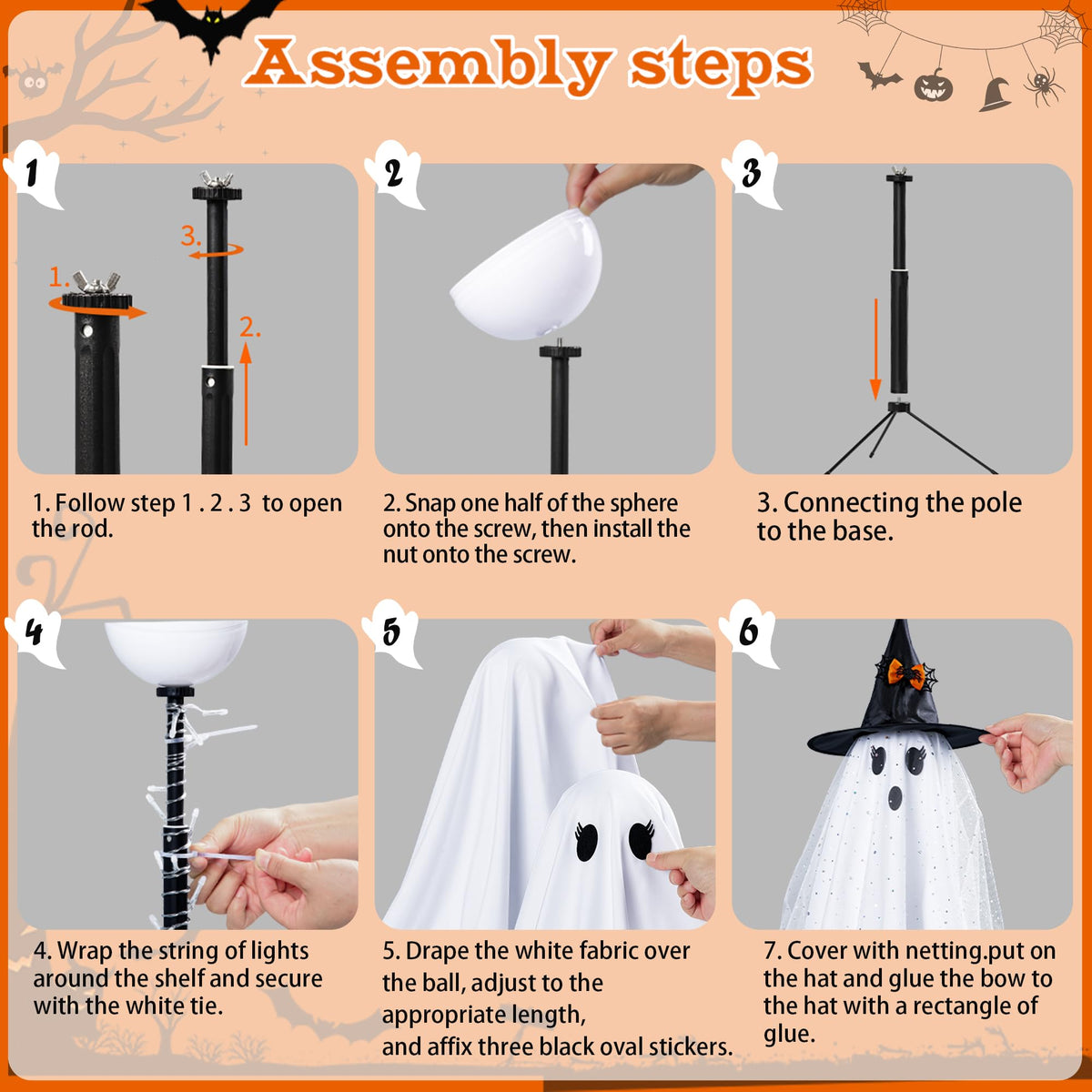 2Packs Halloween Decorations Outdoor,Halloweens Party Decoration Indoor,59in Spooky Ghost with Remote Control String Lights,Halloween-Ghost Lights for Porches Yards Gardens Lawn