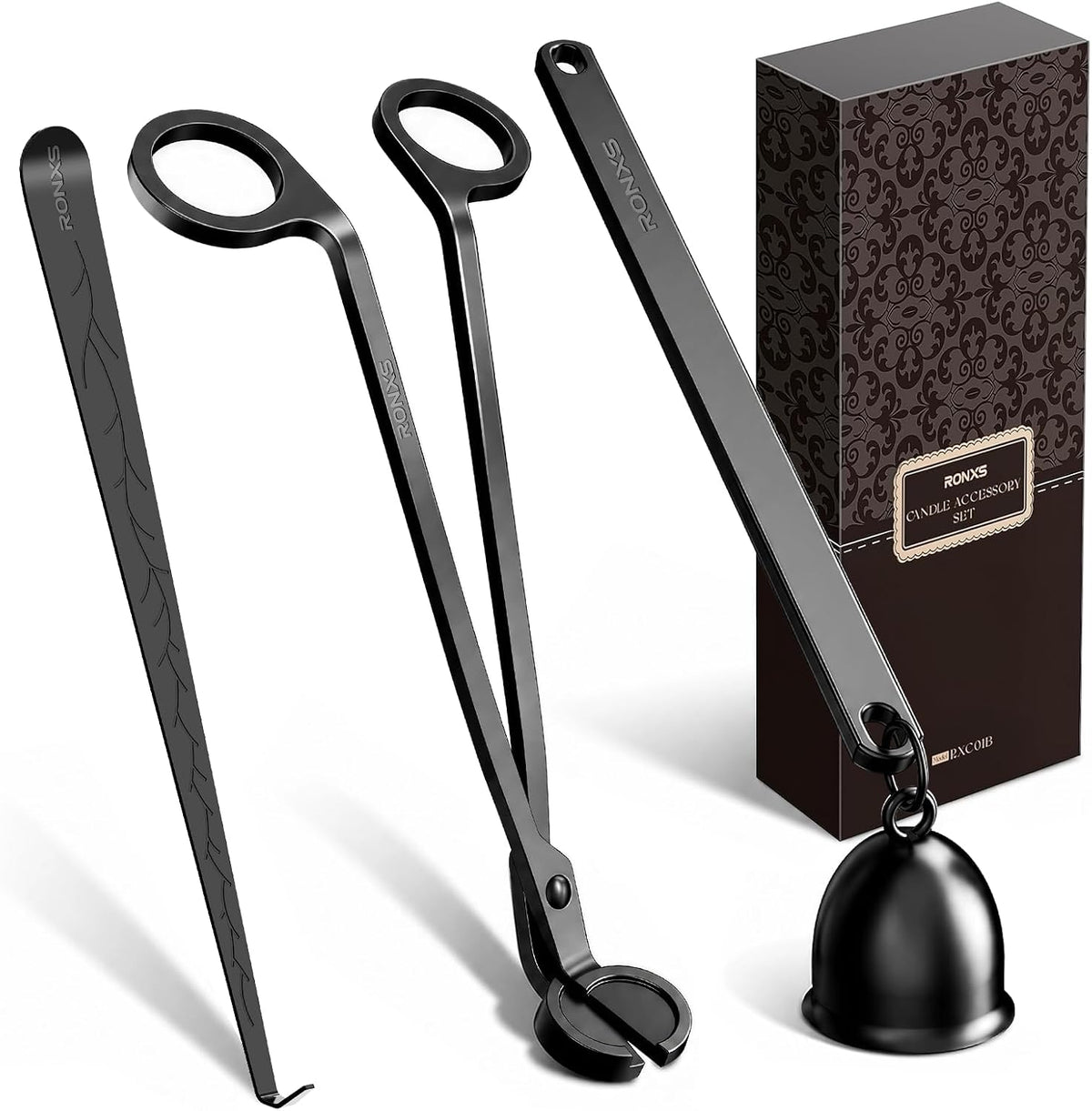 RONXS 3 in 1 Candle Wick Trimmer Set, Snuffer, Dipper, Cutter, Black