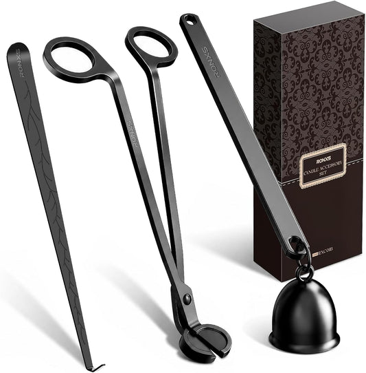 RONXS 3 in 1 Candle Wick Trimmer Set, Snuffer, Dipper, Cutter, Black