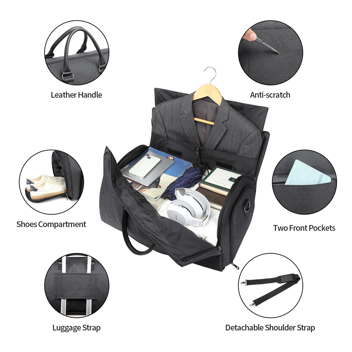 seyfocnia Convertible Travel Garment Bag,Carry on Garment Duffel Bag for Men Women - 2 in 1 Hanging Suitcase Suit Business Travel Bag