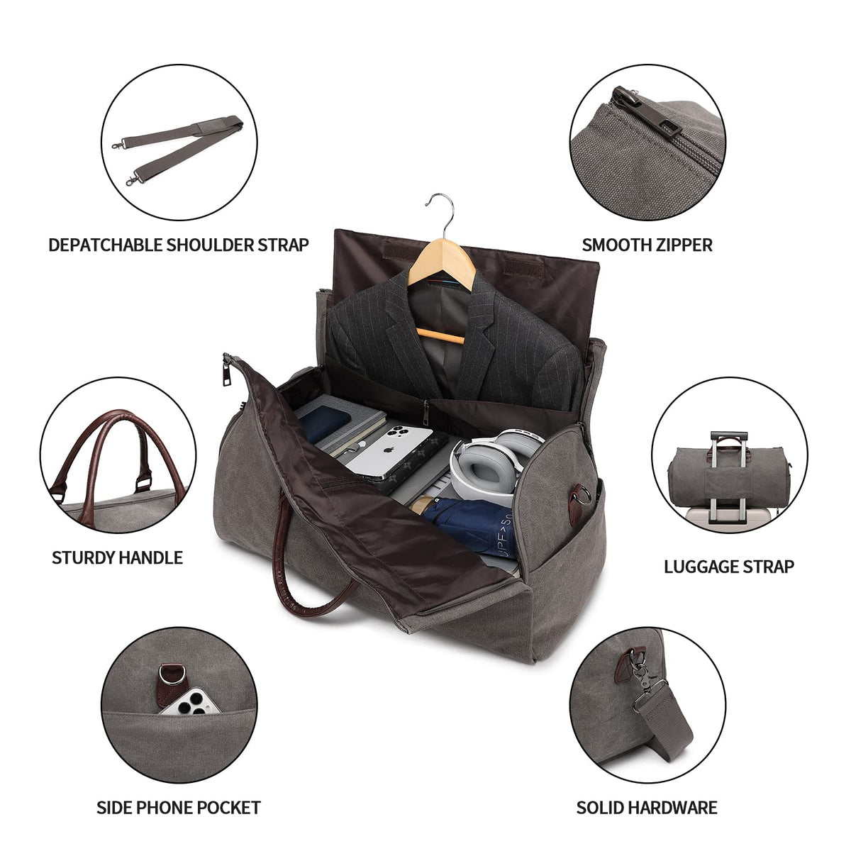seyfocnia Convertible Travel Garment Bag,Carry on Garment Duffel Bag for Men Women - 2 in 1 Hanging Suitcase Suit Business Travel Bag