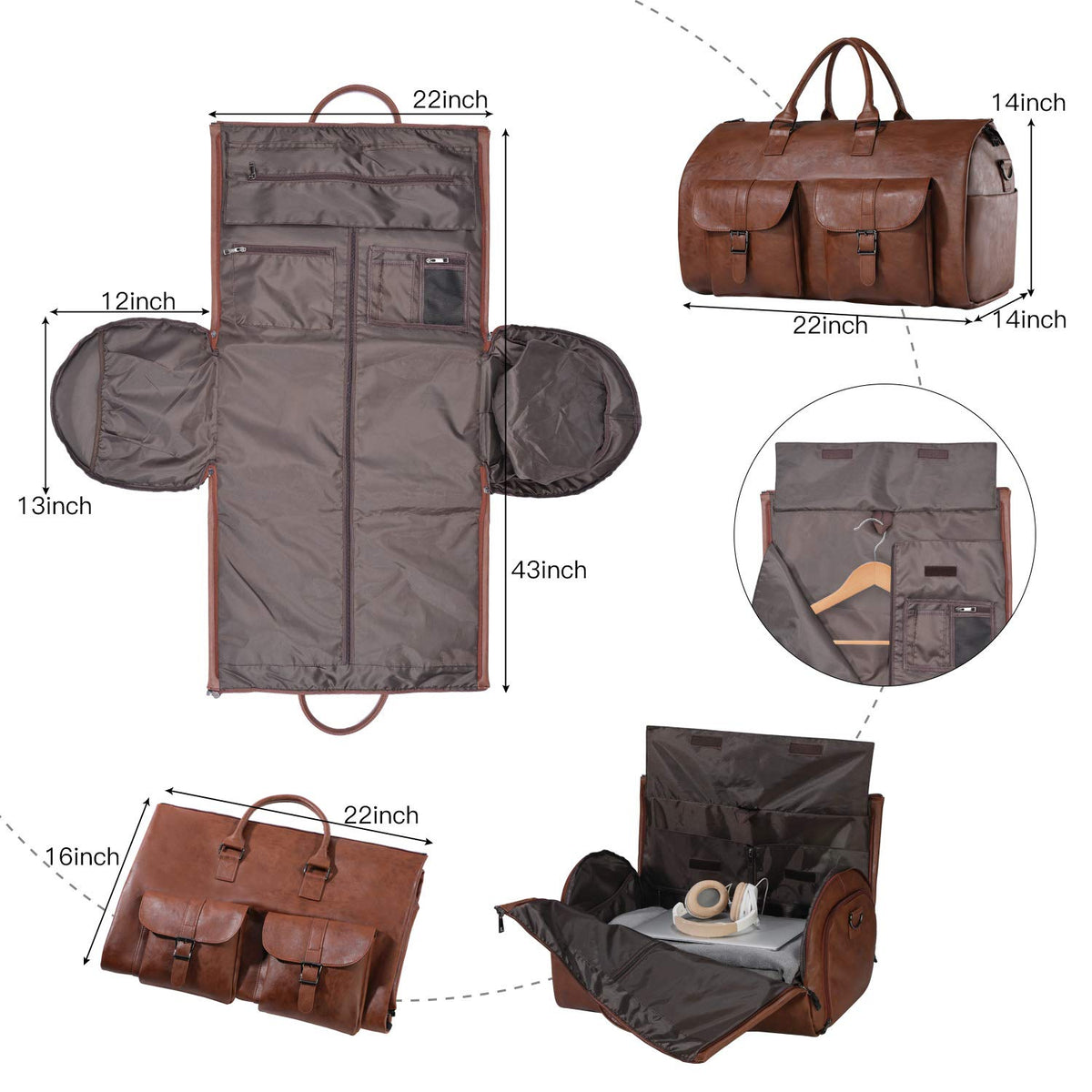 seyfocnia Convertible Travel Garment Bag,Carry on Garment Duffel Bag for Men Women - 2 in 1 Hanging Suitcase Suit Business Travel Bag