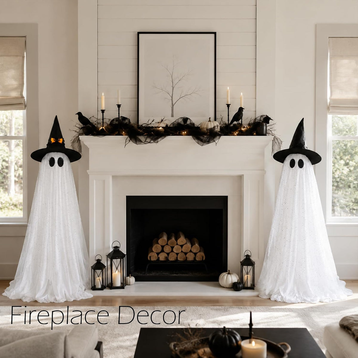 2Packs Halloween Decorations Outdoor,Halloweens Party Decoration Indoor,59in Spooky Ghost with Remote Control String Lights,Halloween-Ghost Lights for Porches Yards Gardens Lawn