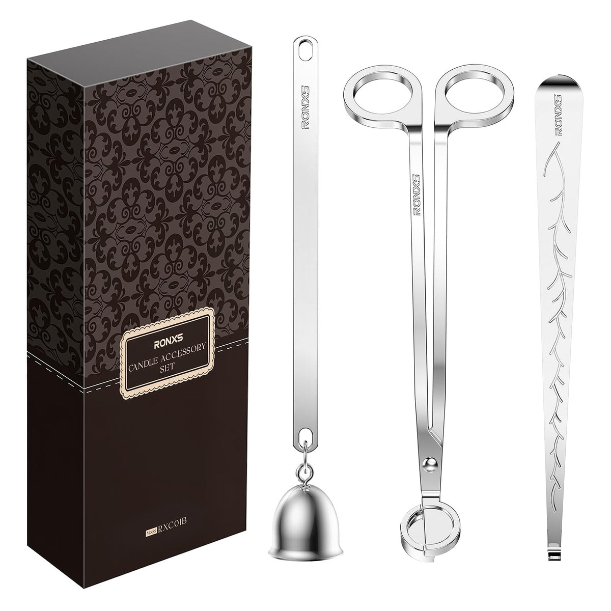 RONXS 3 in 1 Candle Wick Trimmer Set, Snuffer, Dipper, Cutter, Black