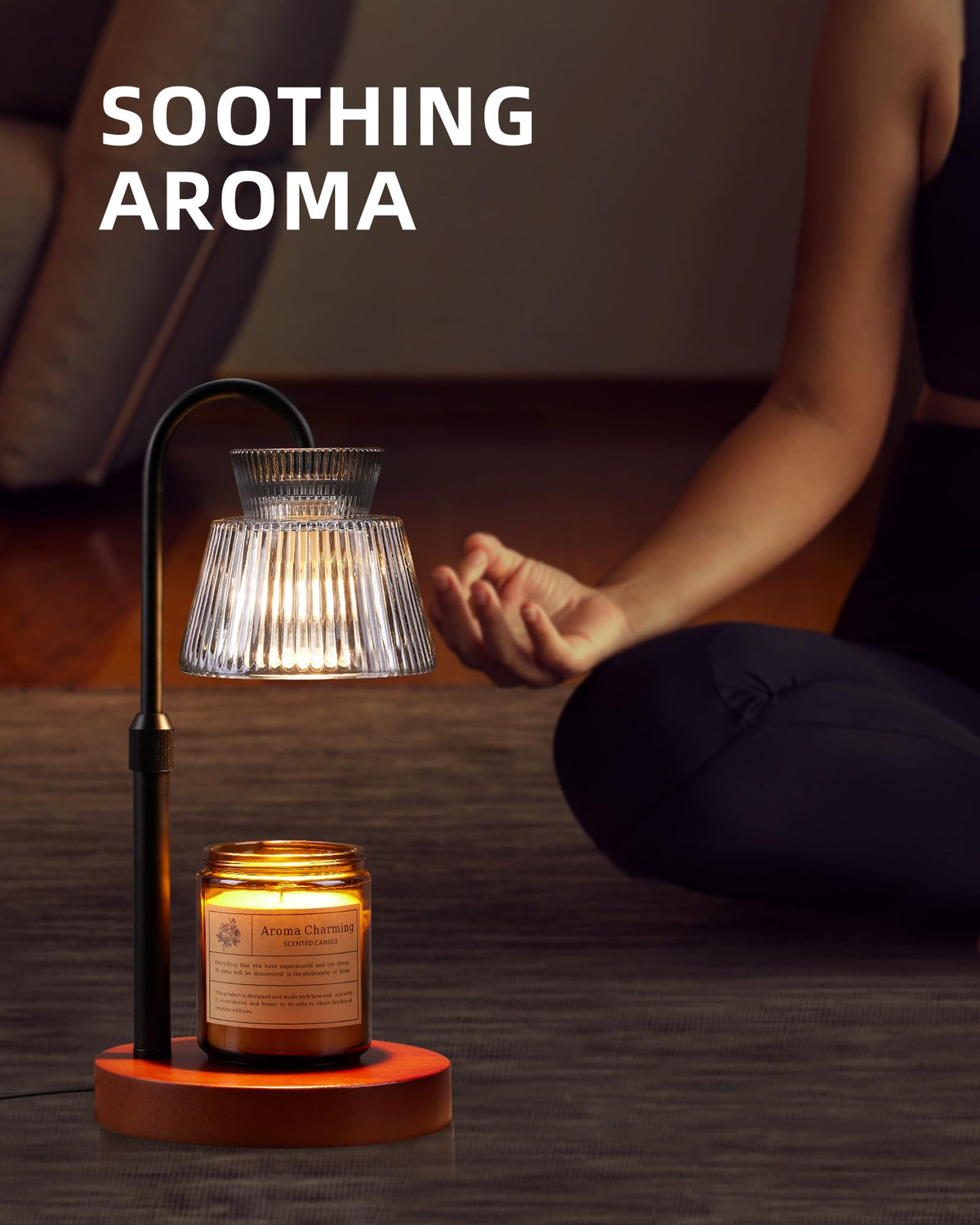 LISUNAR Electric Candle Warmer Lamp Black, Candle Lamp Warmer with Timer, Wax Warmer Lamp for Jar Candles, Adjustable Height Candle Light Warmer with 2 Bulbs
