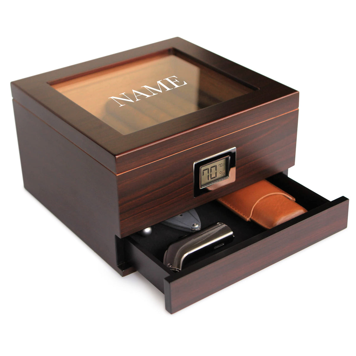 CASE ELEGANCE Renzo Glass Top Cigar Humidor with Cedar - Brown