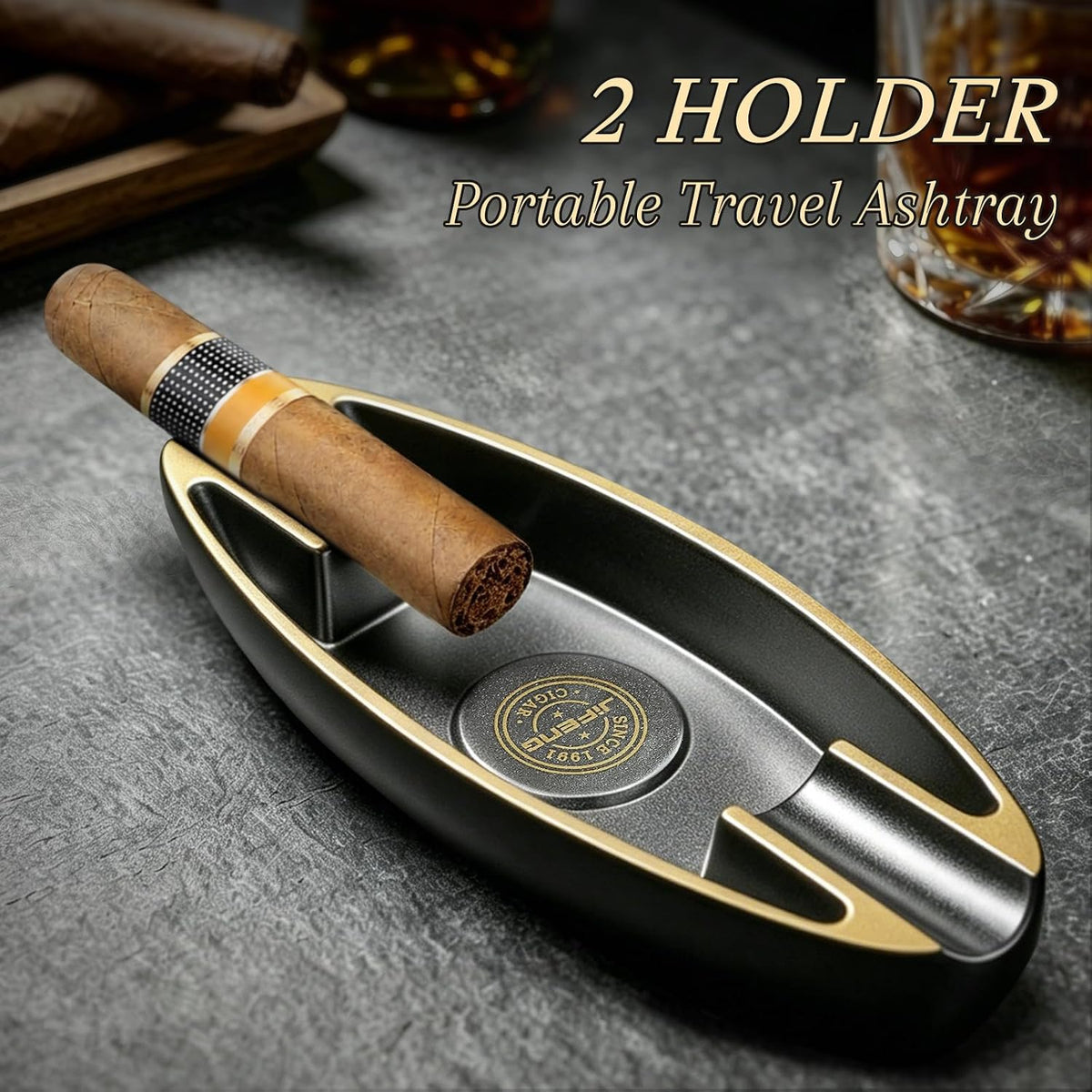 Cigar Ashtray for Outdoors 2 Holder Portable Travel Ashtray