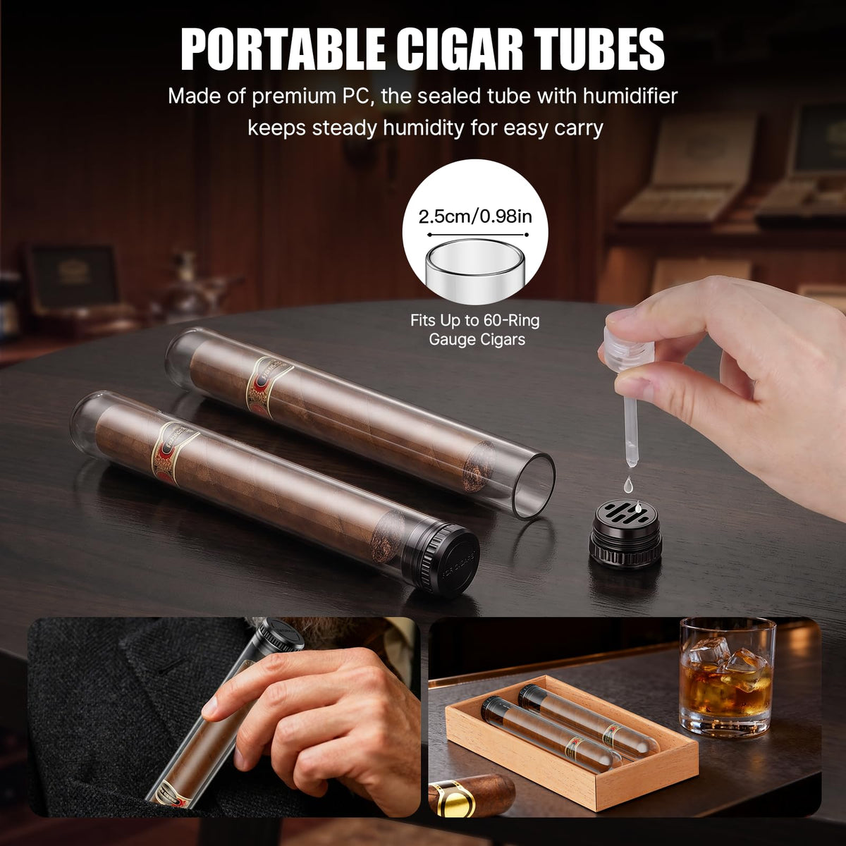 Tesonway Cigar Humidor, Cedar Wood Humidor Cigar Box, Glass Top Desktop Humidor with Front Hygrometer, Humidifier, Divider, Accessories Drawer and Combination Lock, Cigar Gifts for Men (Brown)