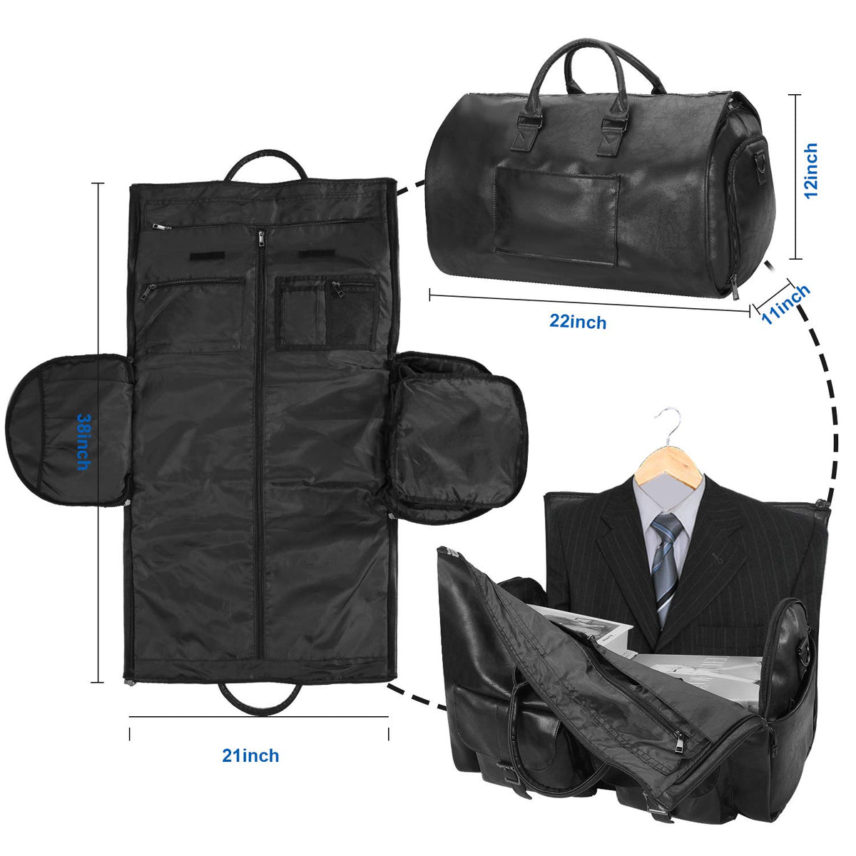 seyfocnia Convertible Travel Garment Bag,Carry on Garment Duffel Bag for Men Women - 2 in 1 Hanging Suitcase Suit Business Travel Bag