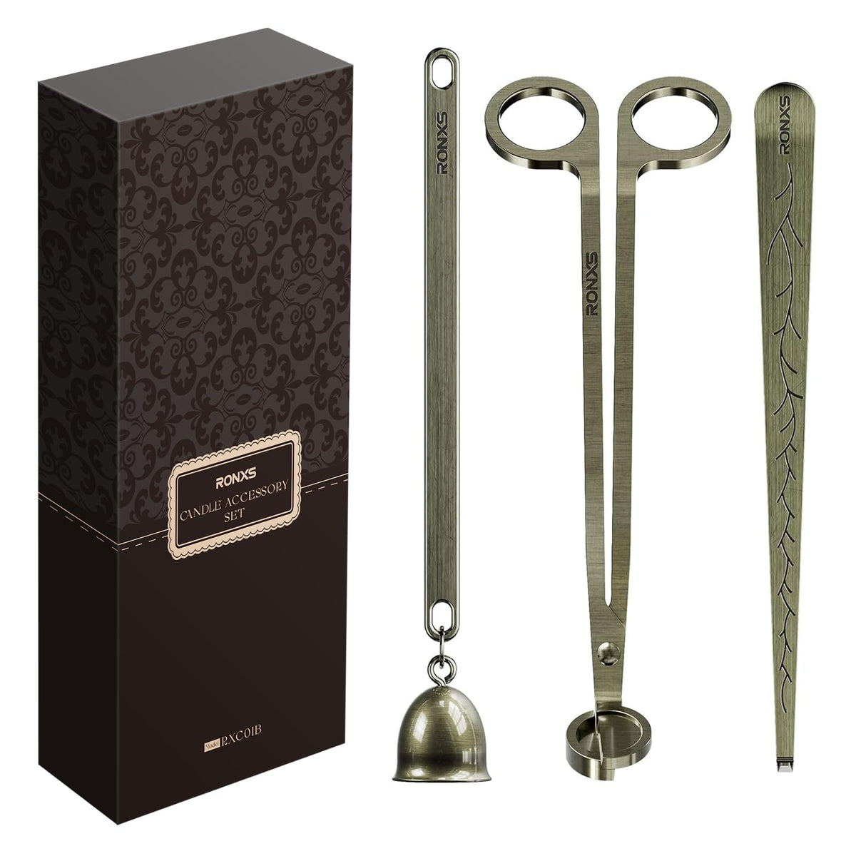 RONXS 3 in 1 Candle Wick Trimmer Set, Snuffer, Dipper, Cutter, Black