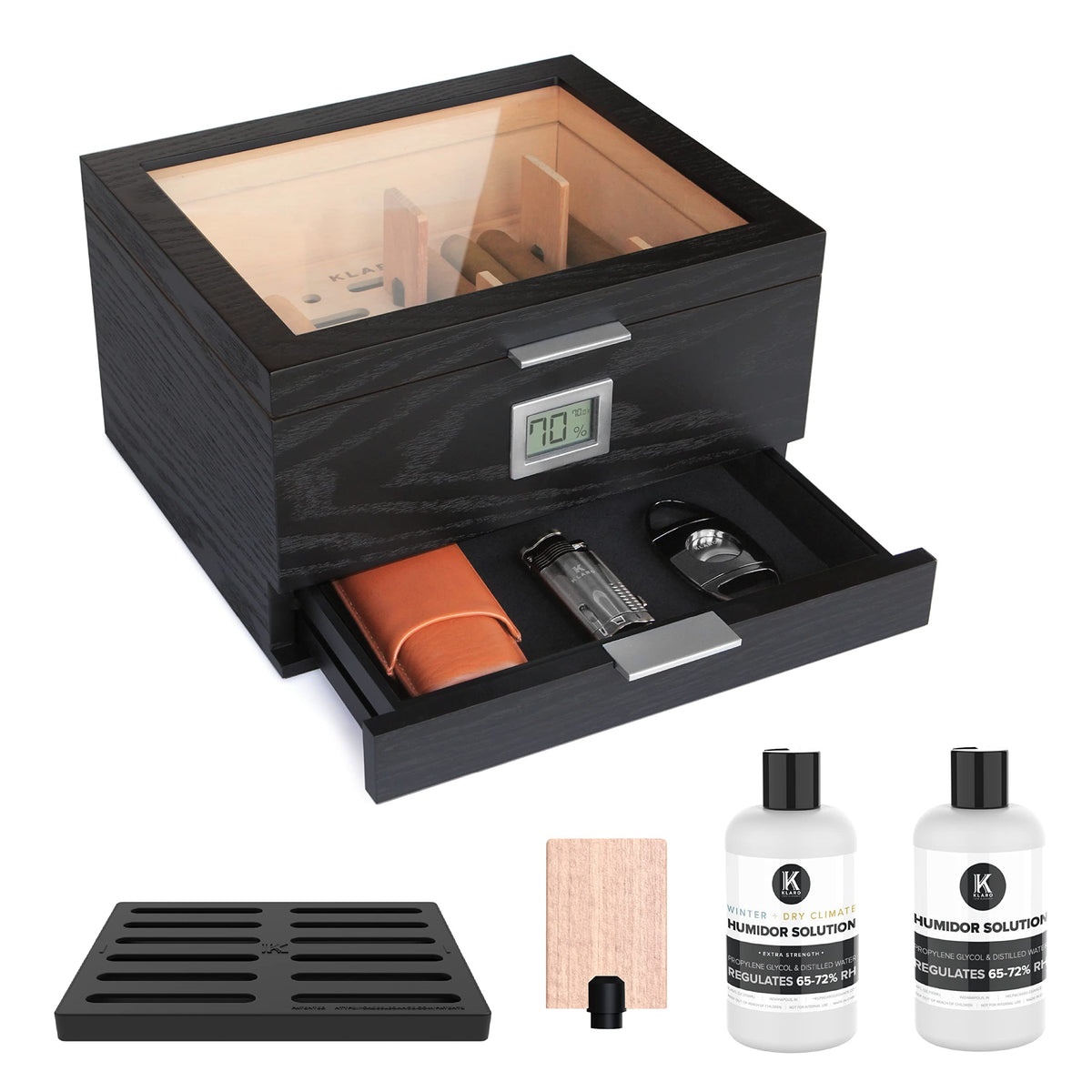 CASE ELEGANCE Renzo Glass Top Cigar Humidor with Cedar - Brown