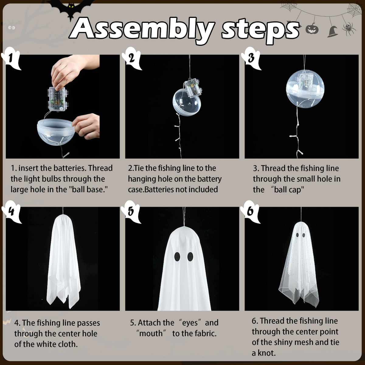 2Packs Halloween Decorations Outdoor,Halloweens Party Decoration Indoor,59in Spooky Ghost with Remote Control String Lights,Halloween-Ghost Lights for Porches Yards Gardens Lawn