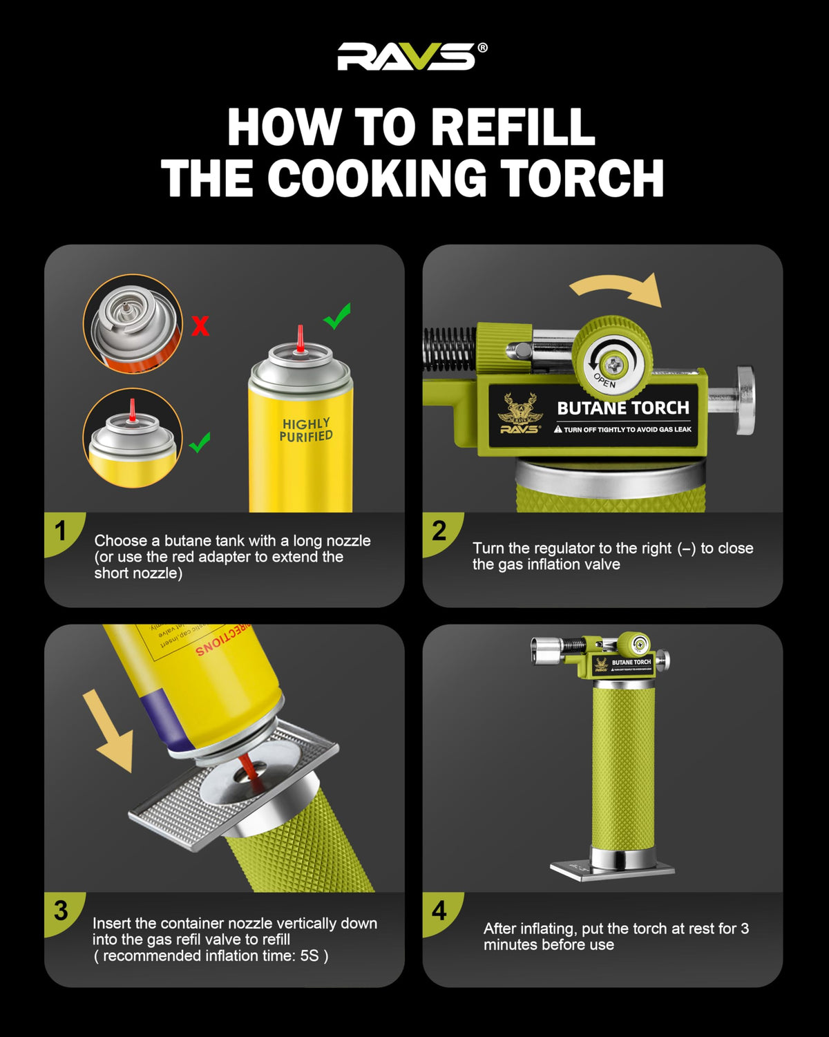 RAVS Butane Torch Lighter, DUAL Flame Mode Kitchen Torch, Refillable Cooking Torch Gun, Creme Brulee Torch Lighter, Blow Torch for Cooking, Welding, Mini Torch Soldering Torch, Butane is Not Included