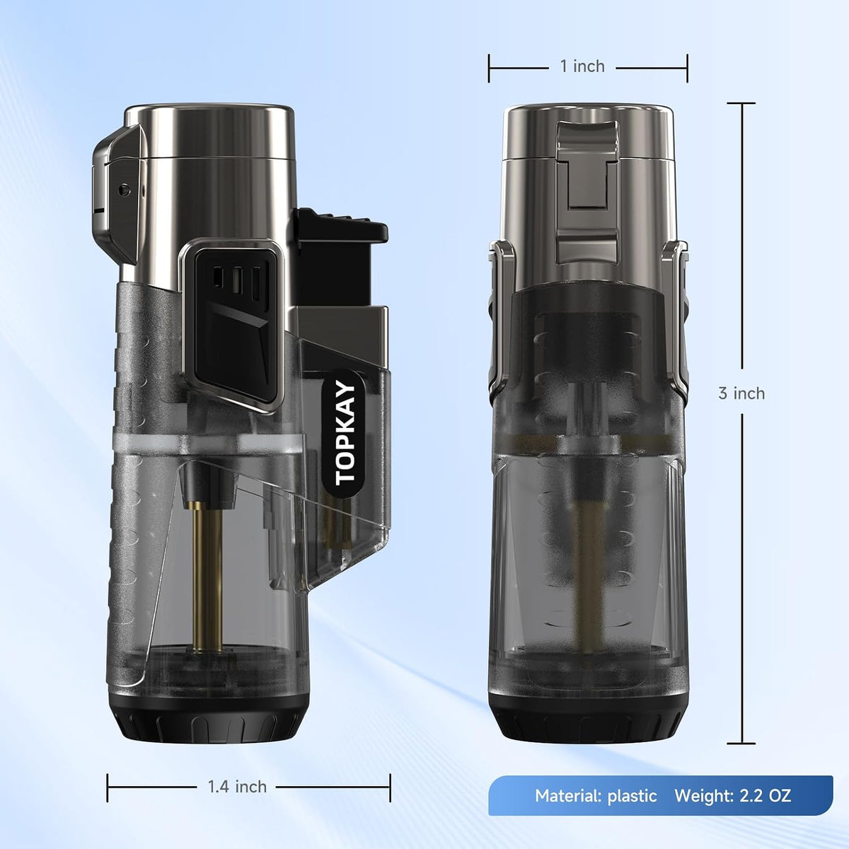 TOPKAY Cigar Lighters Triple Jet Flame Torch Lighters, Windproof Butane Refillable Torch Lighters with a Gift Box, 2 Packs (Butane Not Included)