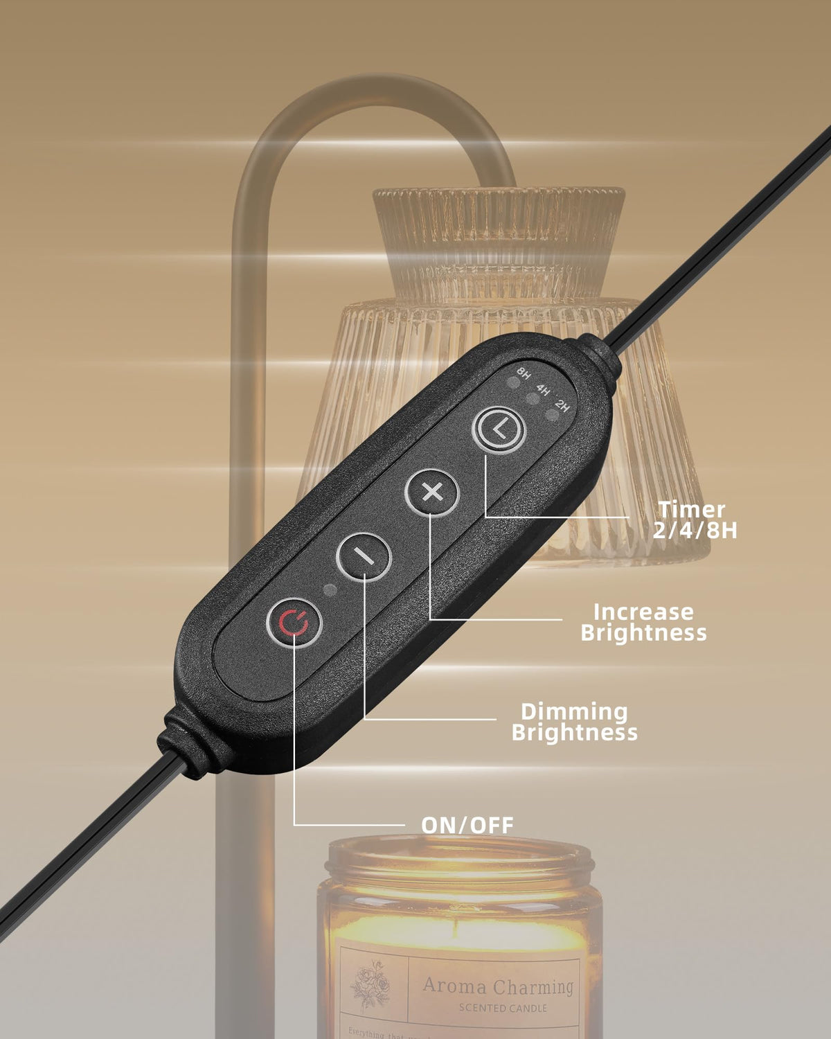 LISUNAR Electric Candle Warmer Lamp Black, Candle Lamp Warmer with Timer, Wax Warmer Lamp for Jar Candles, Adjustable Height Candle Light Warmer with 2 Bulbs