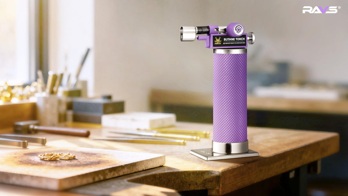 RAVS Butane Torch Lighter, DUAL Flame Mode Kitchen Torch, Refillable Cooking Torch Gun, Creme Brulee Torch Lighter, Blow Torch for Cooking, Welding, Mini Torch Soldering Torch, Butane is Not Included