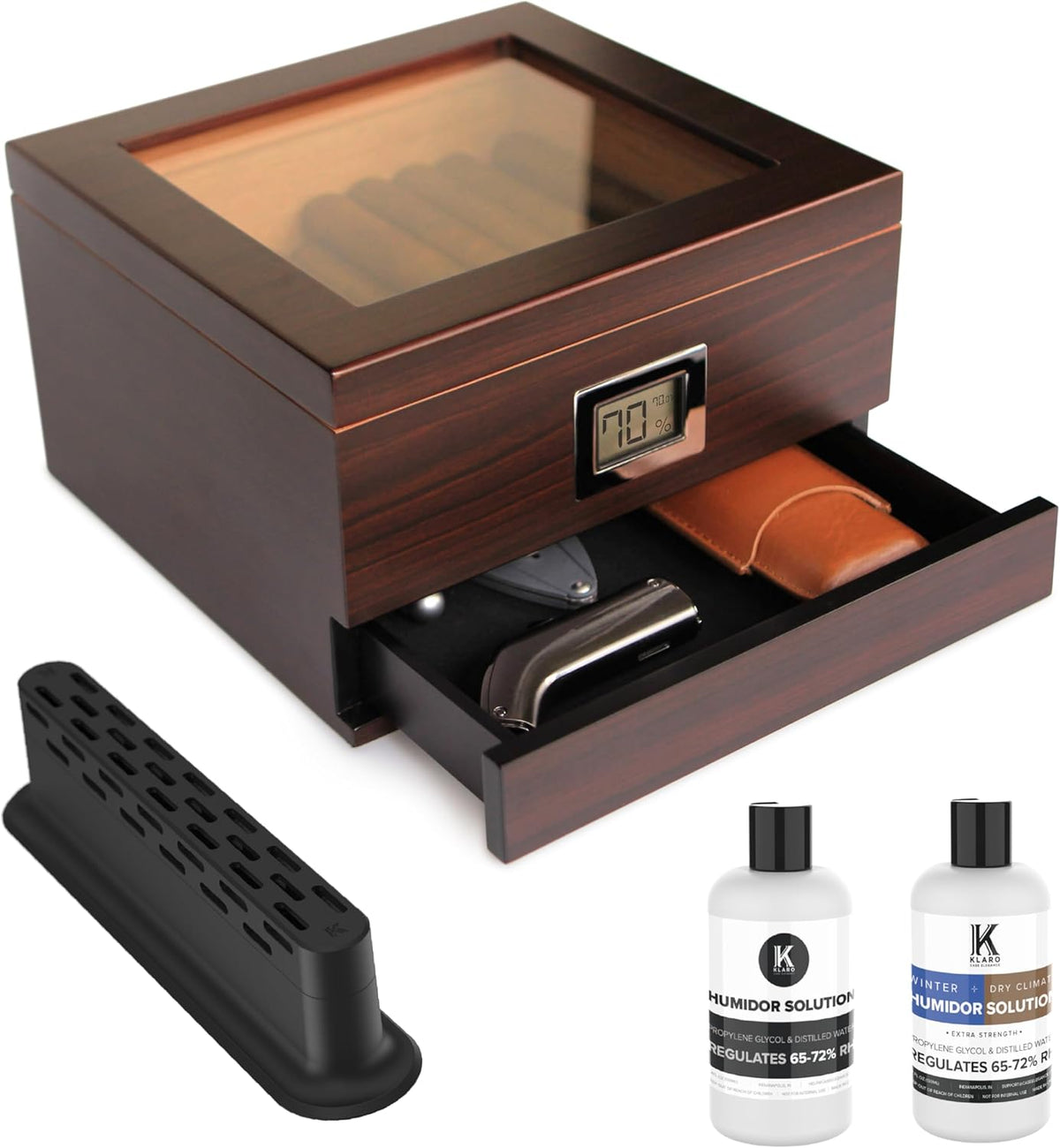 CASE ELEGANCE Renzo Glass Top Cigar Humidor with Cedar - Brown