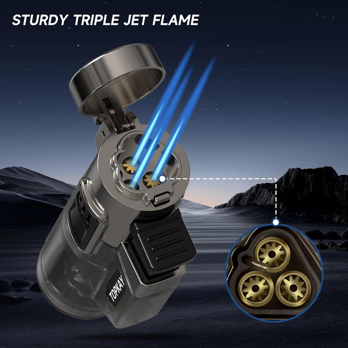 TOPKAY Cigar Lighters Triple Jet Flame Torch Lighters, Windproof Butane Refillable Torch Lighters with a Gift Box, 2 Packs (Butane Not Included)