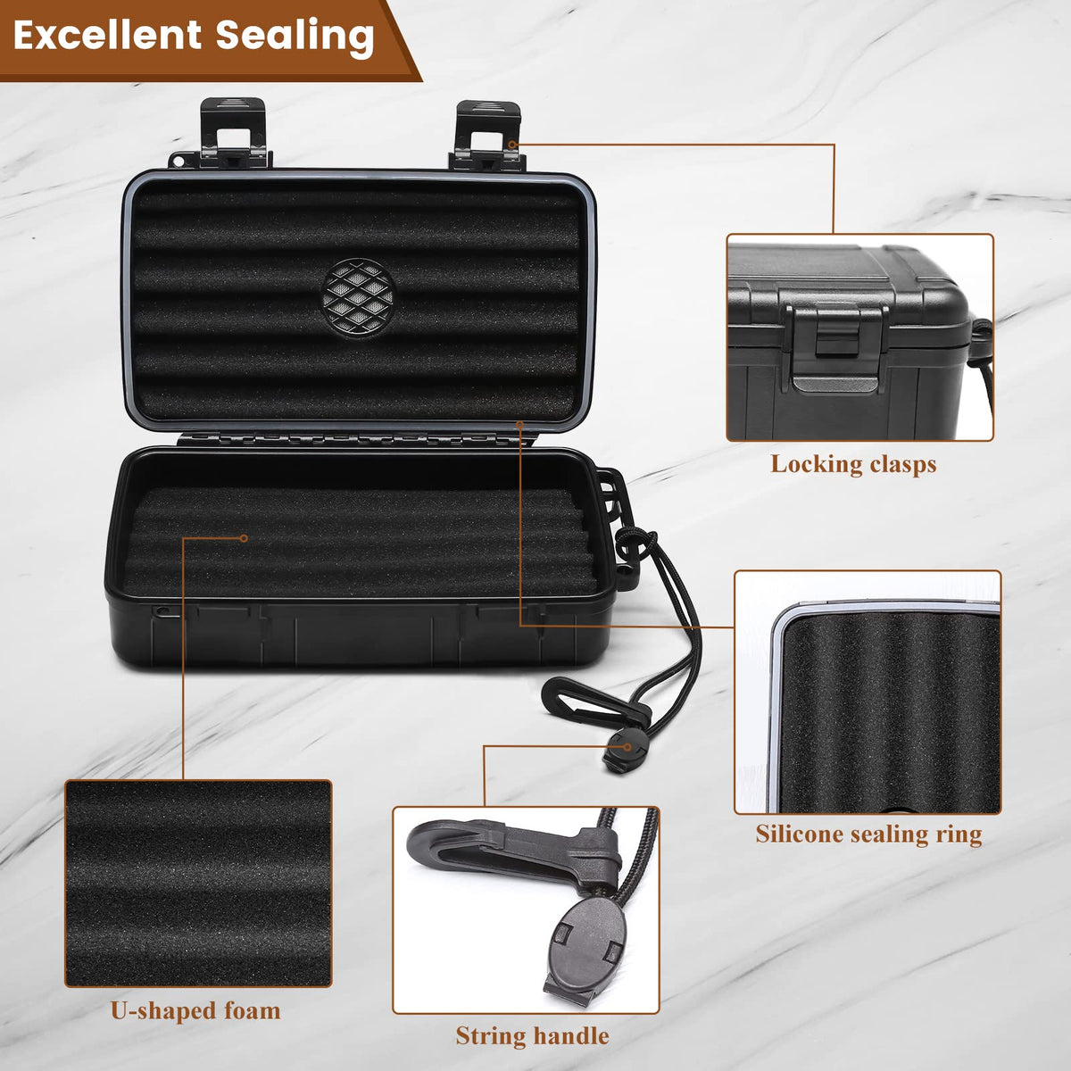 Flauno Travel Cigar Humidor Case - Portable Cigar Box with Humidifier Disc & Cigar Cutter | Waterproof | Crushproof | Airtight | Durable (Holds up to 5 Cigars)