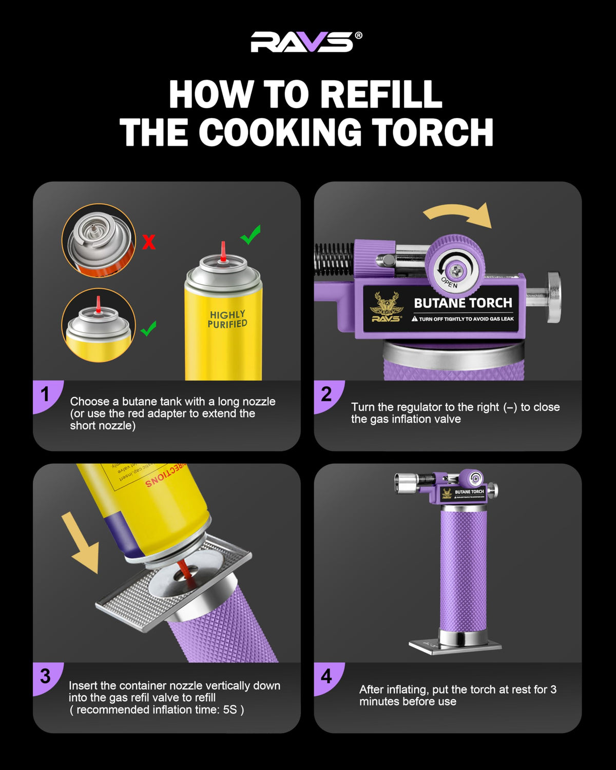 RAVS Butane Torch Lighter, DUAL Flame Mode Kitchen Torch, Refillable Cooking Torch Gun, Creme Brulee Torch Lighter, Blow Torch for Cooking, Welding, Mini Torch Soldering Torch, Butane is Not Included