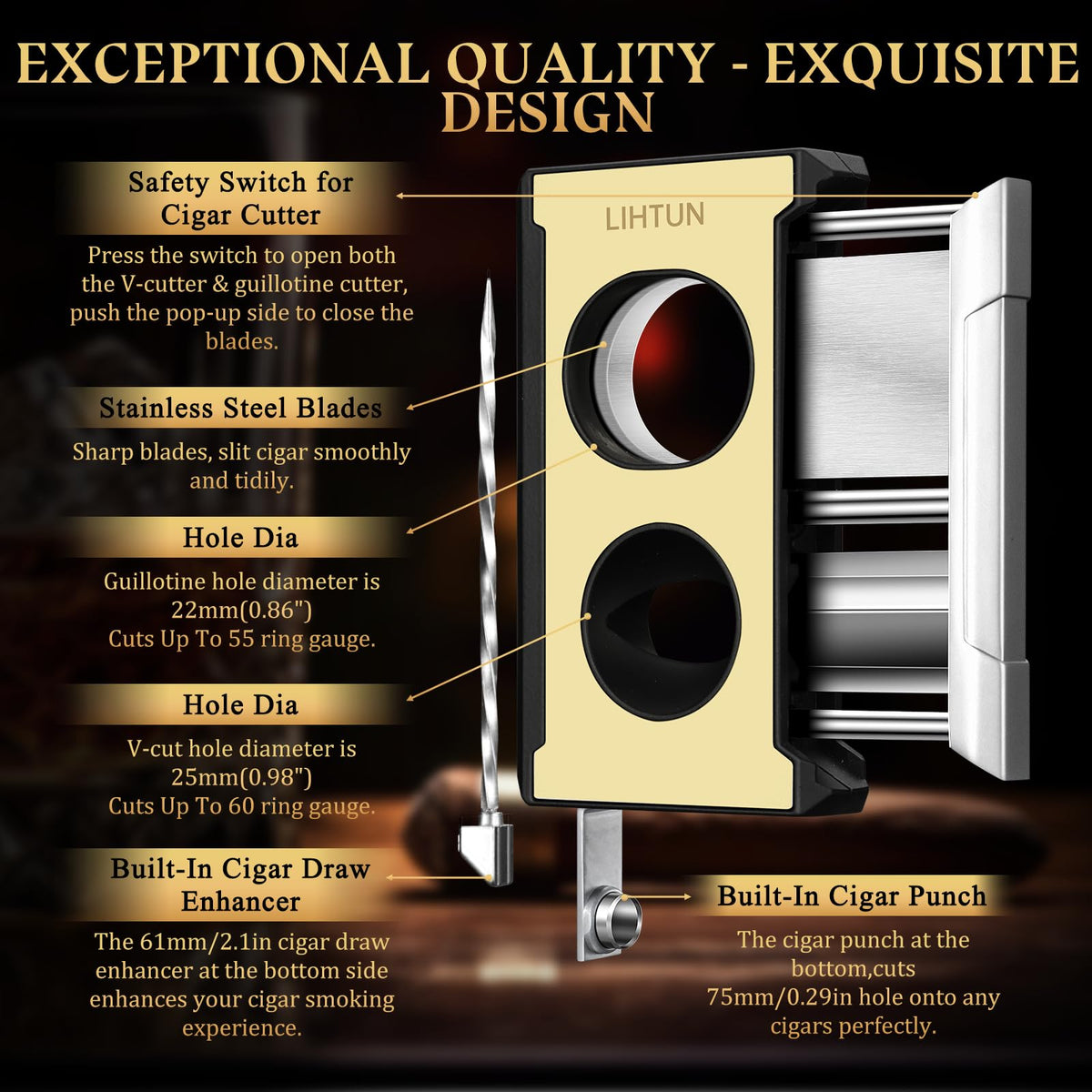 LIHTUN 4-in-1 Cigar Cutter