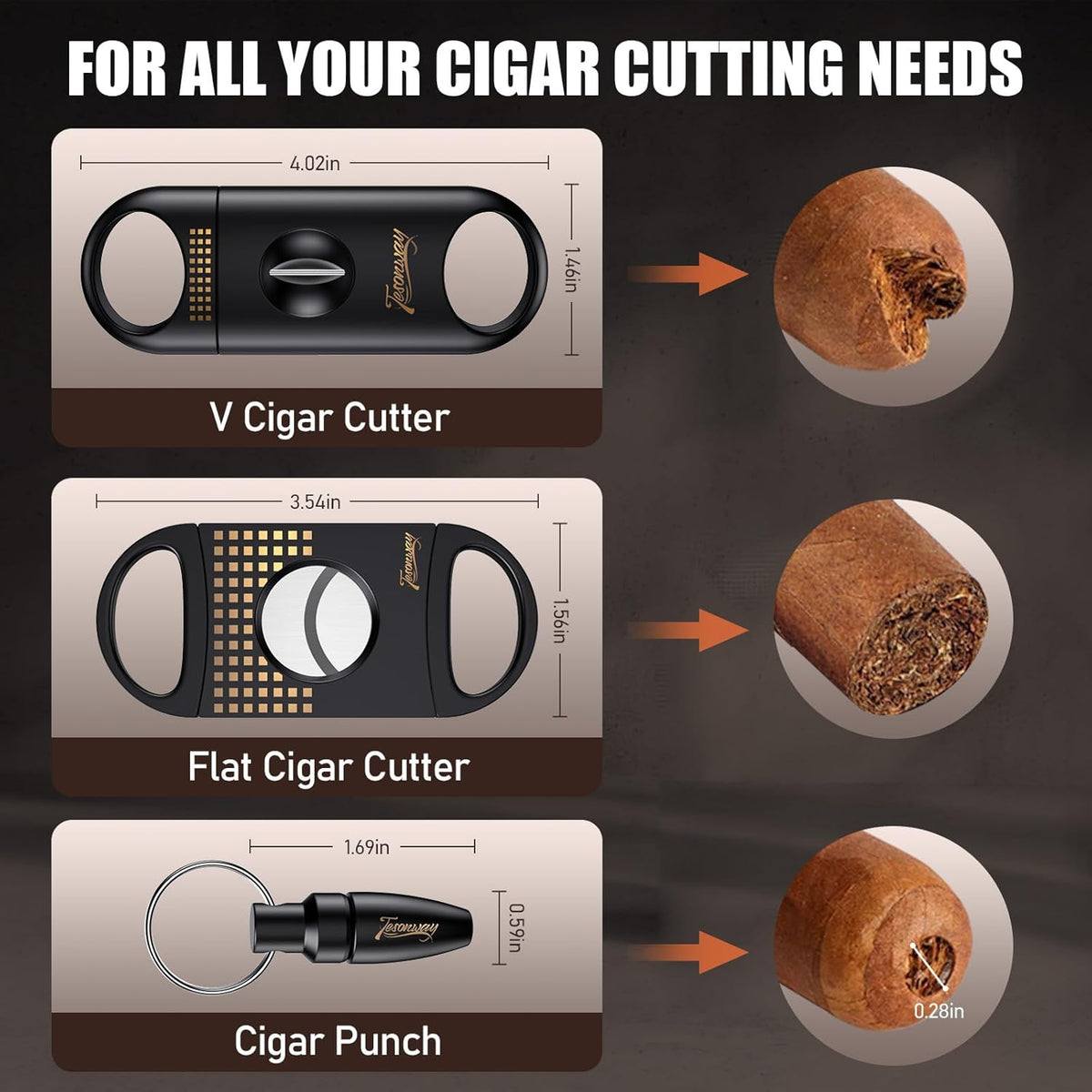Tesonway Cigar Humidor, Cedar Wood Humidor Cigar Box, Glass Top Desktop Humidor with Front Hygrometer, Humidifier, Divider, Accessories Drawer and Combination Lock, Cigar Gifts for Men (Brown)