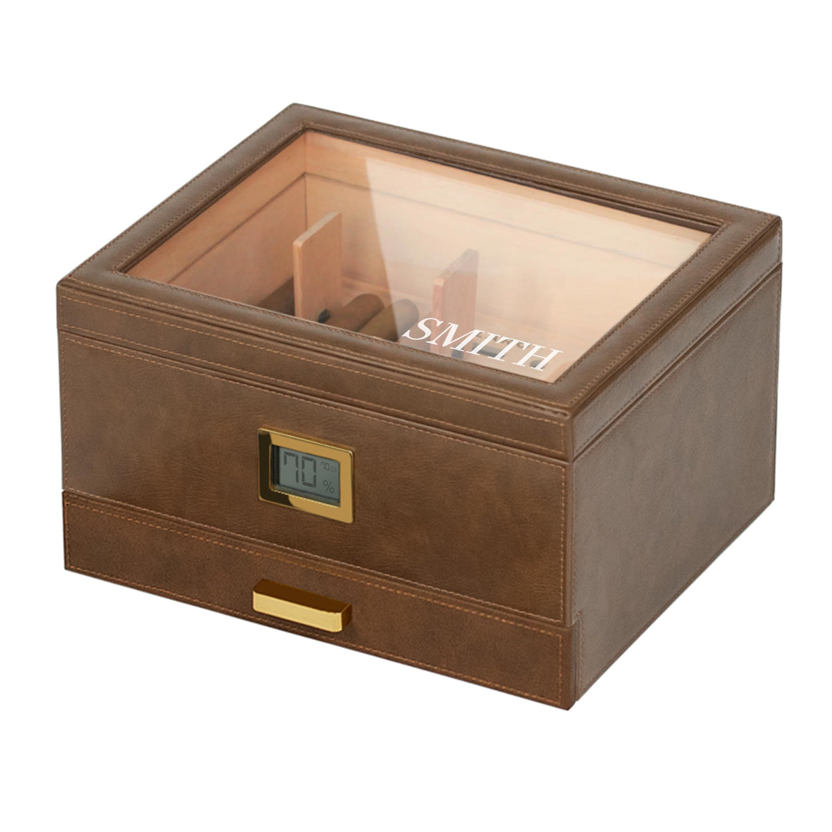 CASE ELEGANCE Renzo Glass Top Cigar Humidor with Cedar - Brown