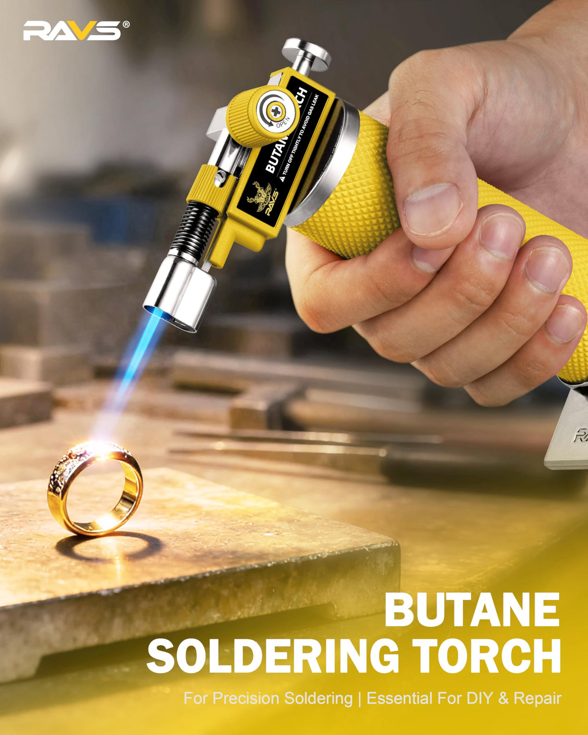 RAVS Butane Torch Lighter, DUAL Flame Mode Kitchen Torch, Refillable Cooking Torch Gun, Creme Brulee Torch Lighter, Blow Torch for Cooking, Welding, Mini Torch Soldering Torch, Butane is Not Included