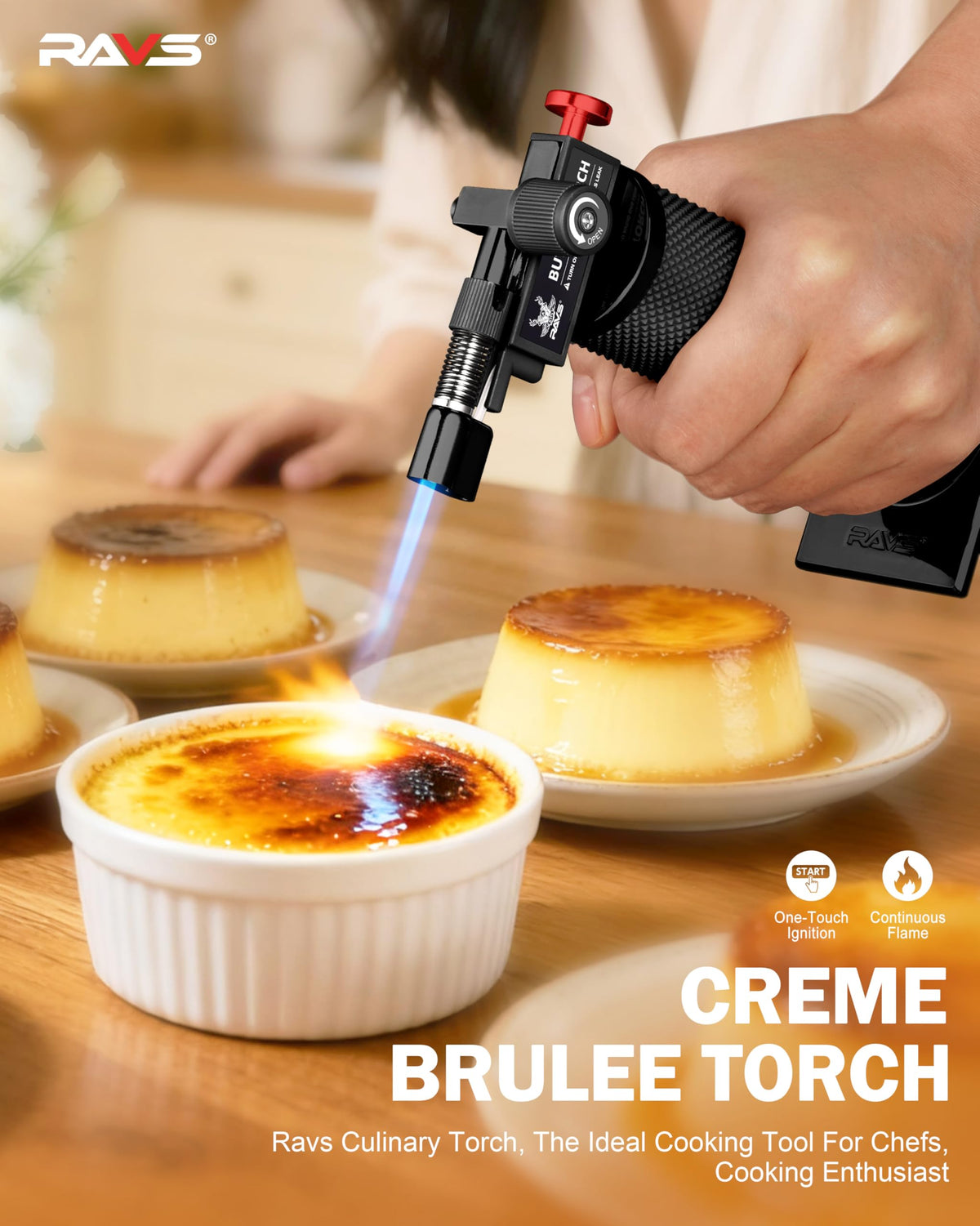RAVS Butane Torch Lighter, DUAL Flame Mode Kitchen Torch, Refillable Cooking Torch Gun, Creme Brulee Torch Lighter, Blow Torch for Cooking, Welding, Mini Torch Soldering Torch, Butane is Not Included