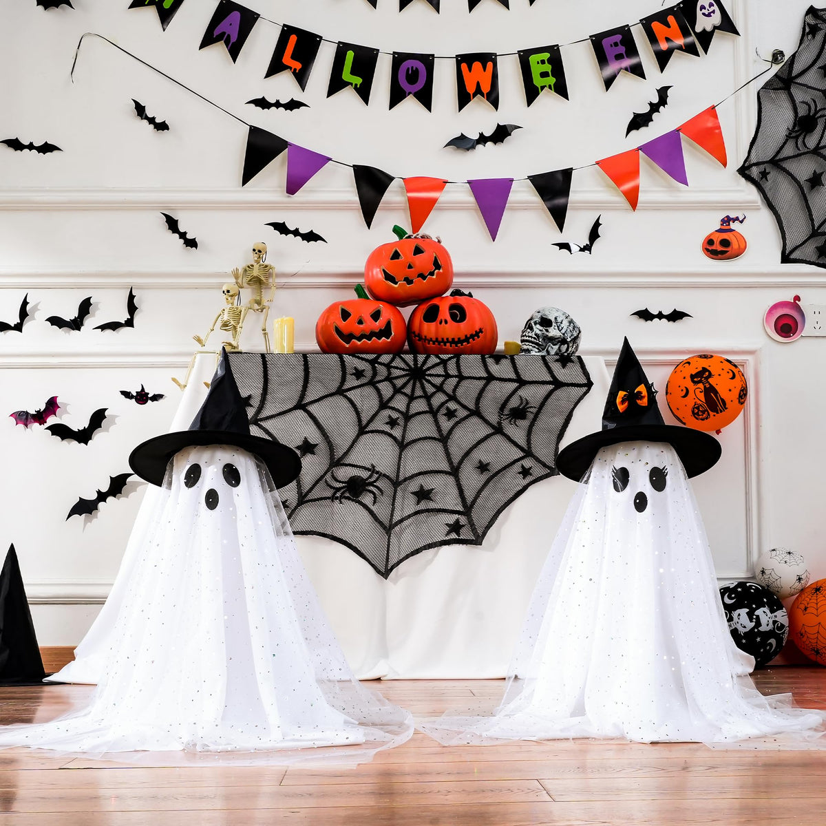 2Packs Halloween Decorations Outdoor,Halloweens Party Decoration Indoor,59in Spooky Ghost with Remote Control String Lights,Halloween-Ghost Lights for Porches Yards Gardens Lawn