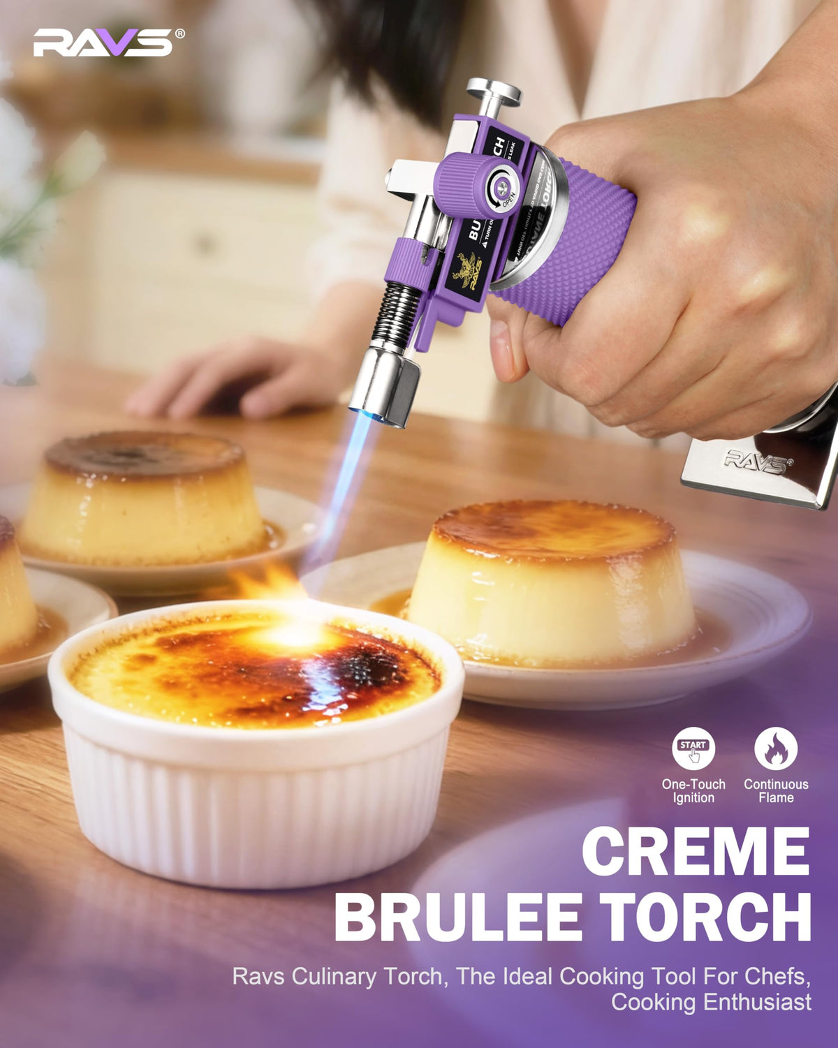 RAVS Butane Torch Lighter, DUAL Flame Mode Kitchen Torch, Refillable Cooking Torch Gun, Creme Brulee Torch Lighter, Blow Torch for Cooking, Welding, Mini Torch Soldering Torch, Butane is Not Included