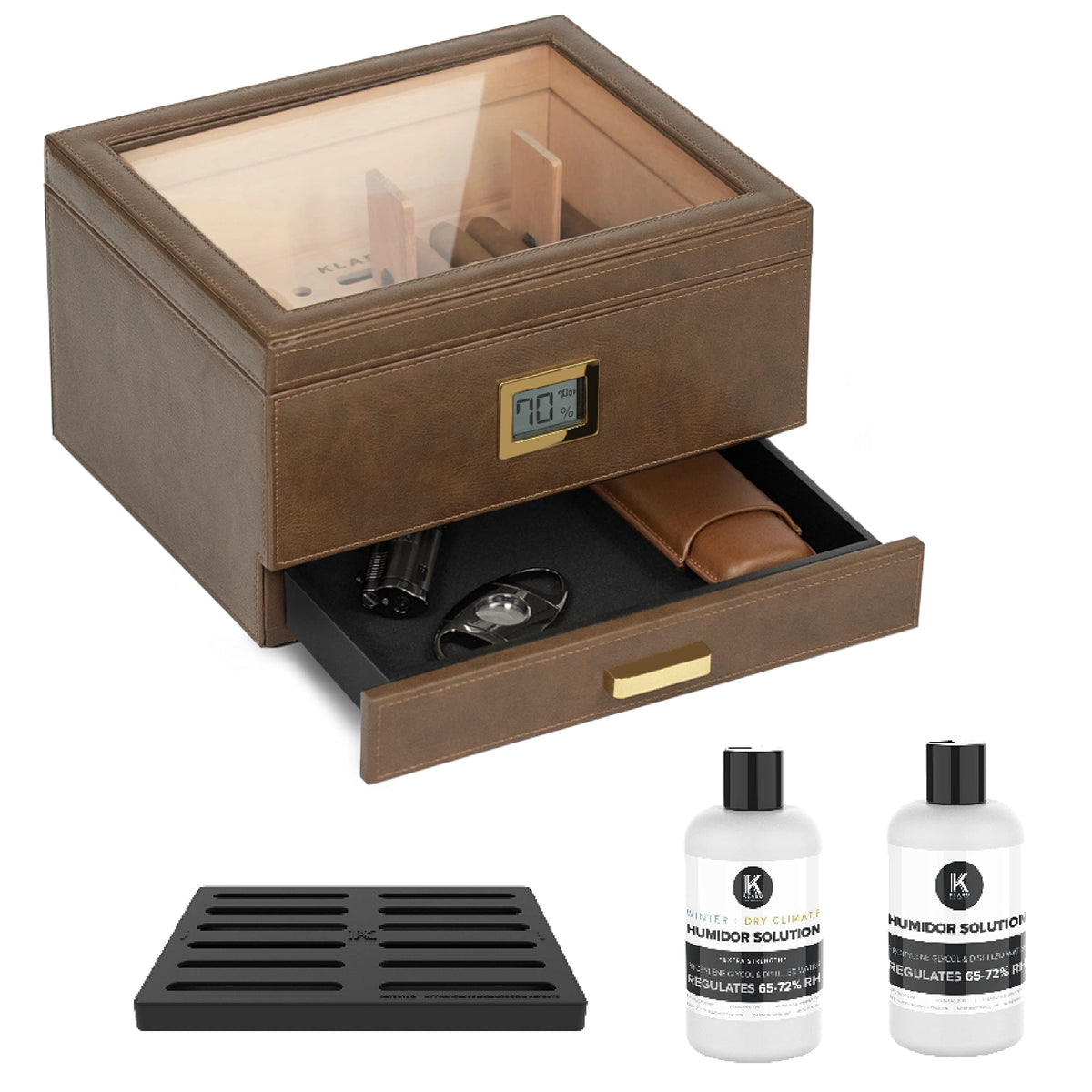 CASE ELEGANCE Renzo Glass Top Cigar Humidor with Cedar - Brown