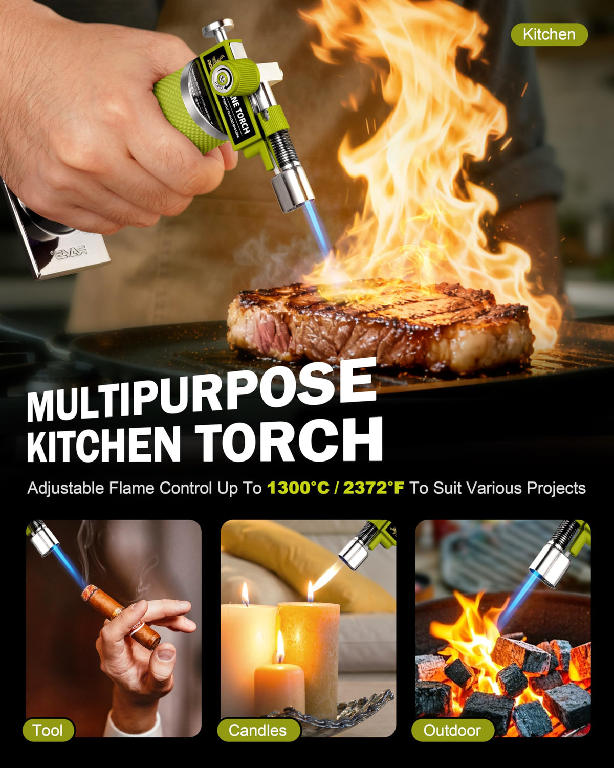RAVS Butane Torch Lighter, DUAL Flame Mode Kitchen Torch, Refillable Cooking Torch Gun, Creme Brulee Torch Lighter, Blow Torch for Cooking, Welding, Mini Torch Soldering Torch, Butane is Not Included